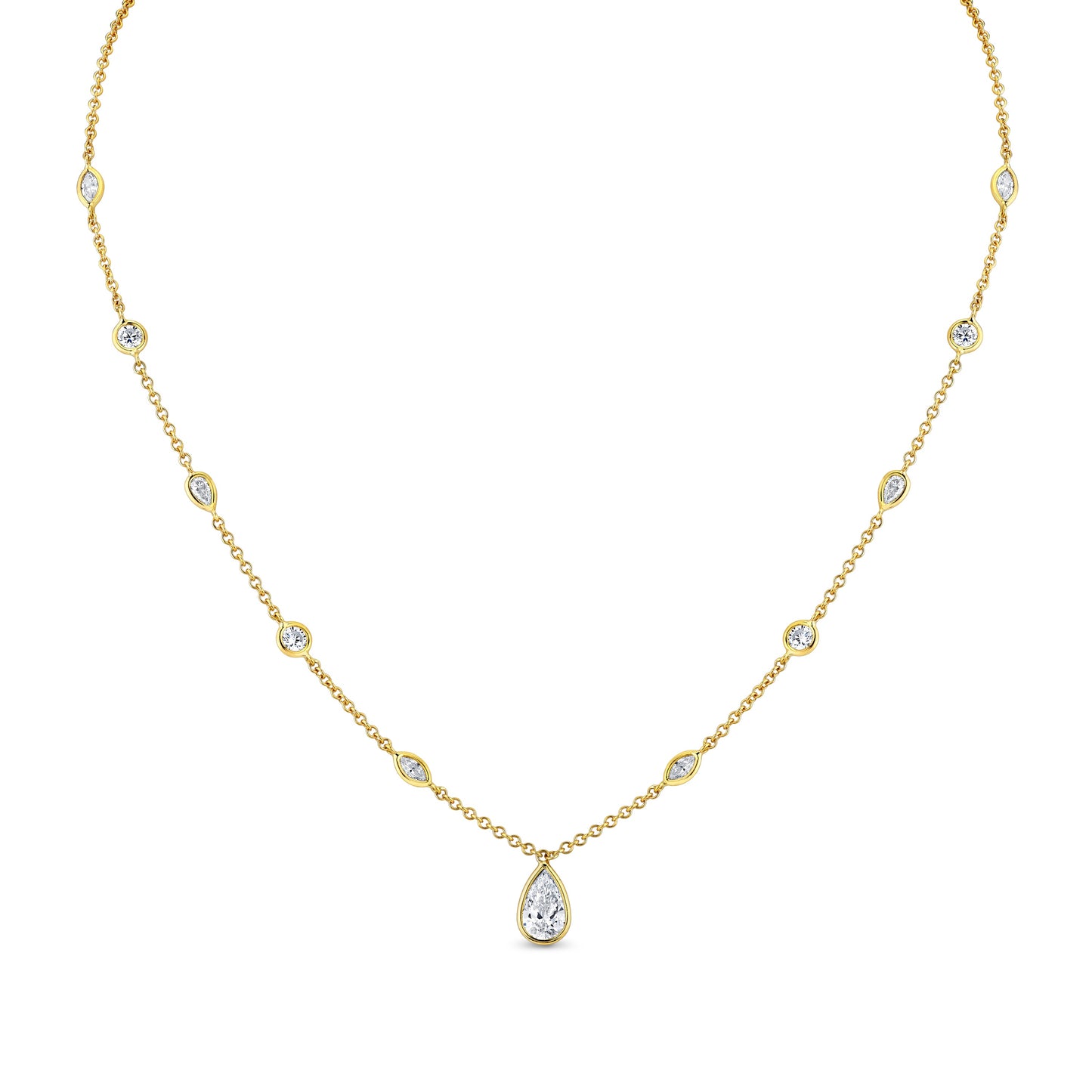 Station Necklace with Pear Shape Diamond Pendant