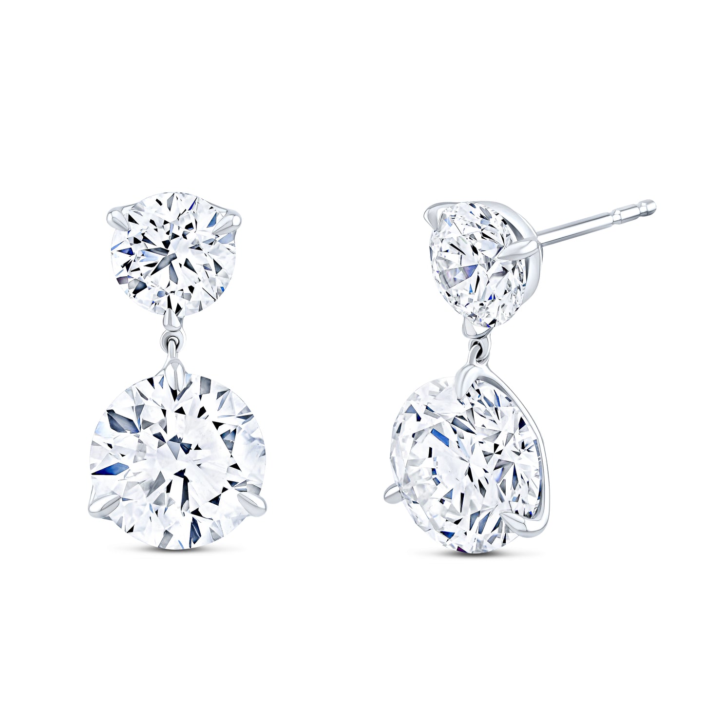 Double Round Diamond Drop Earrings