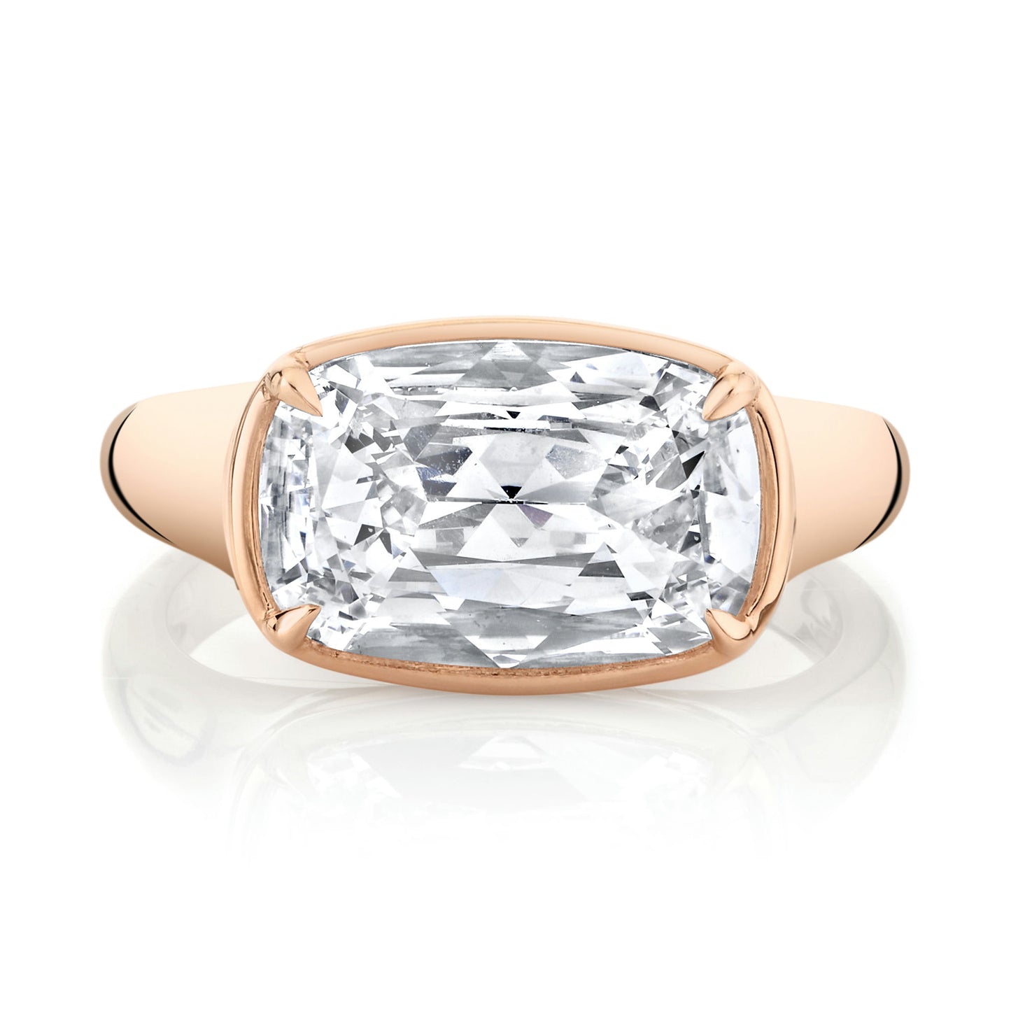 East-West Cushion Cut Diamond Bezel Ring
