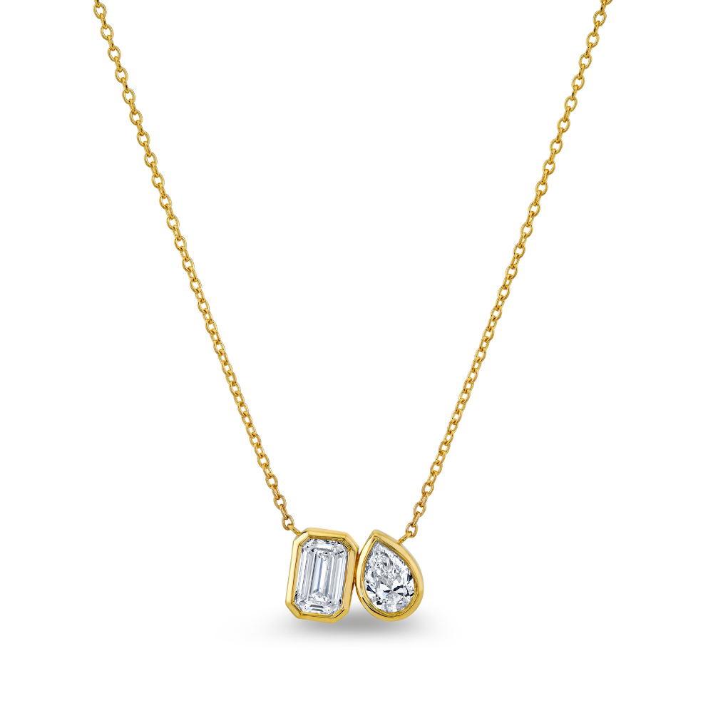 Emerald Cut and Pear Pendant with Cable Chain
