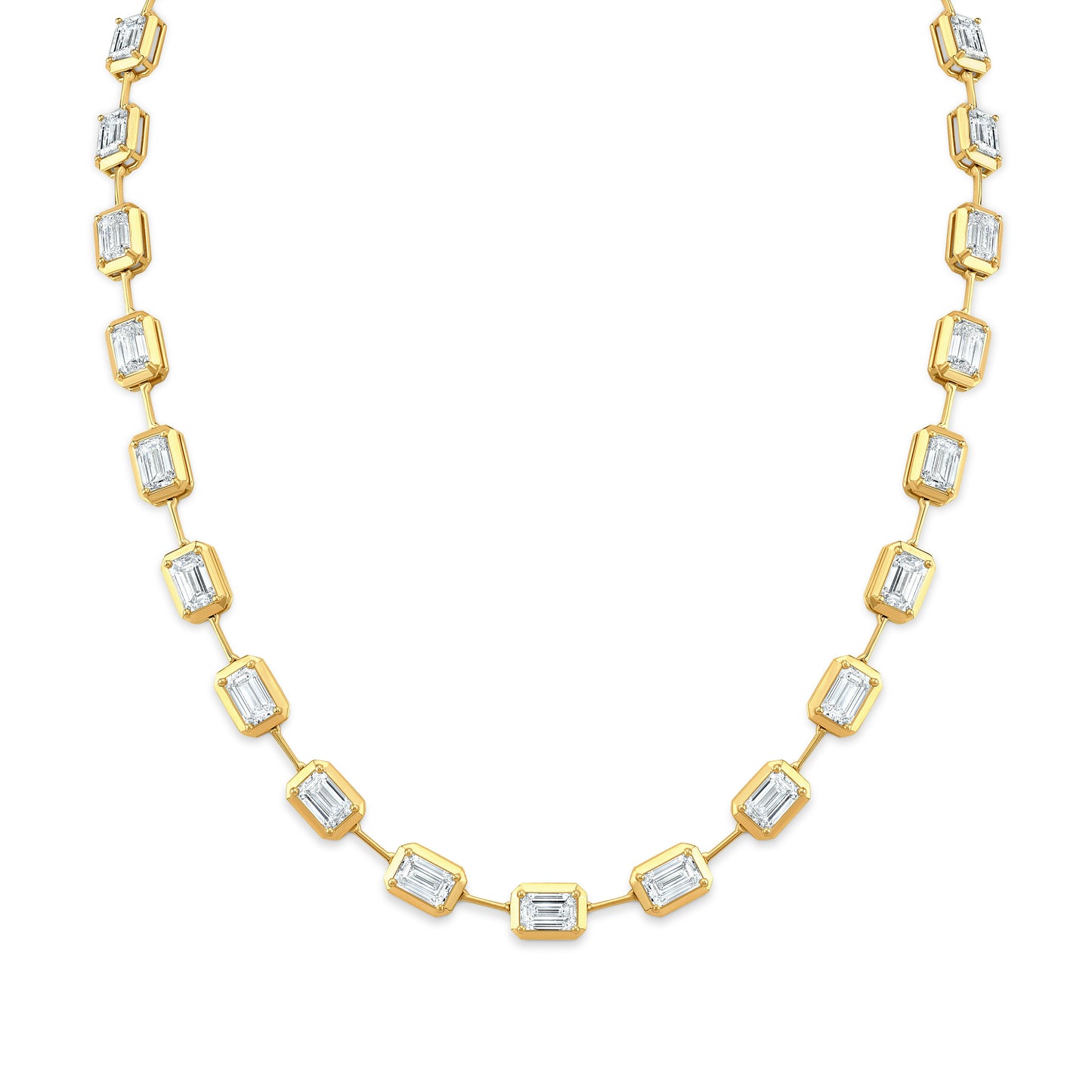 Emerald Cut Diamond Bezel Set Bar Necklace