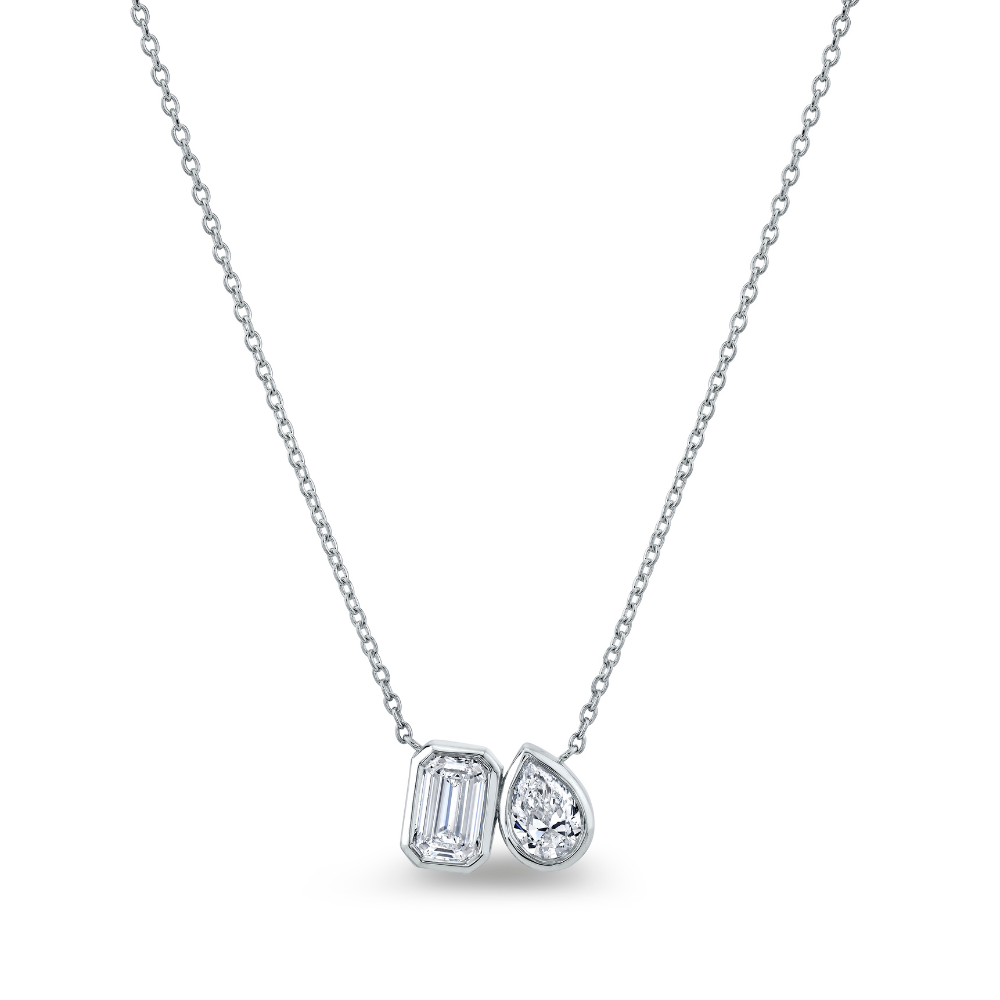 Emerald Cut and Pear Pendant with Cable Chain