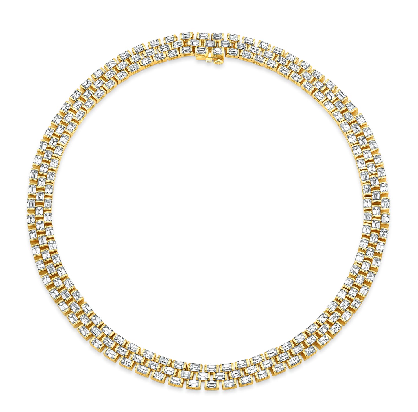 Watch Band Style Triple Row Diamond Necklace
