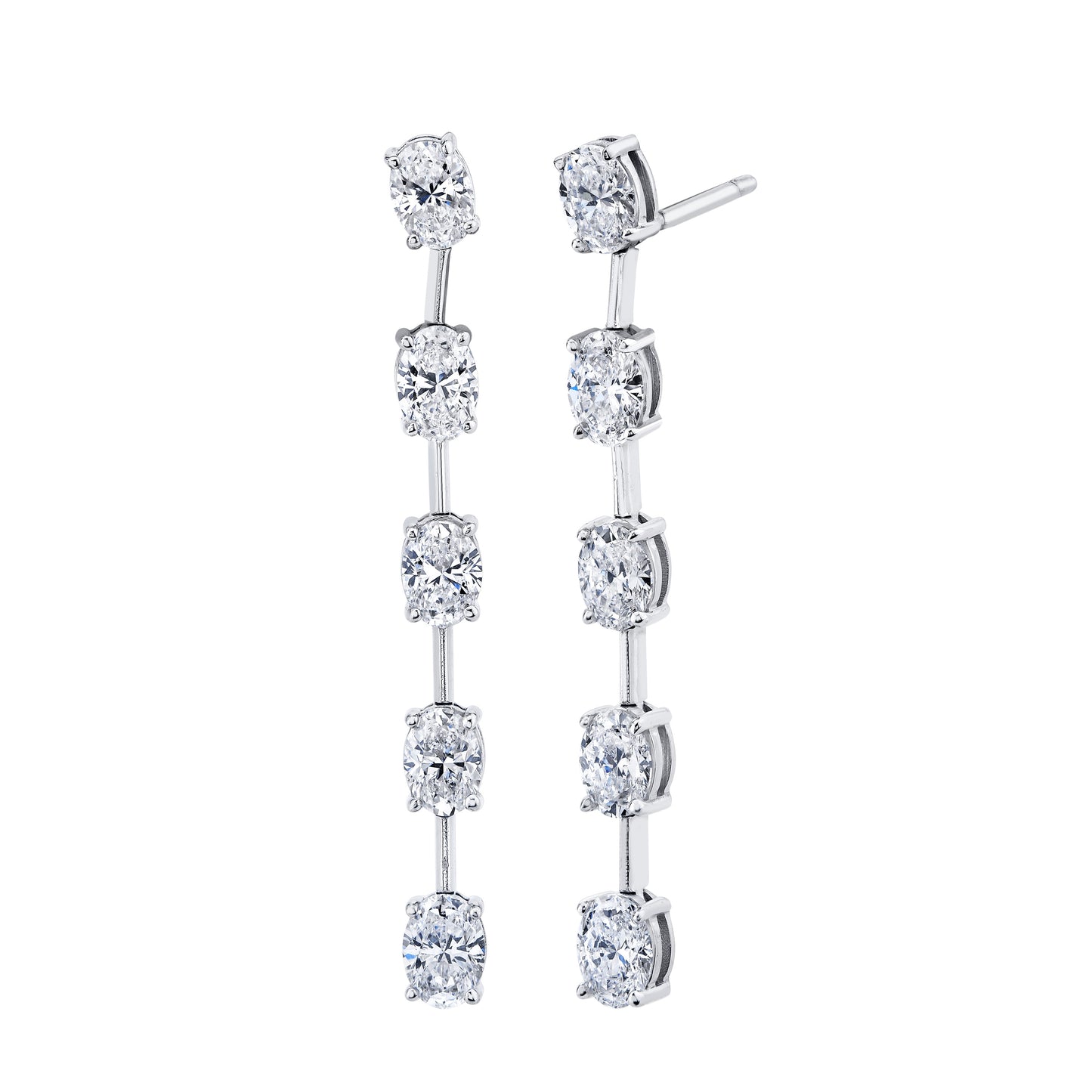 Linear Dangle Earrings with Oval Cut Diamonds