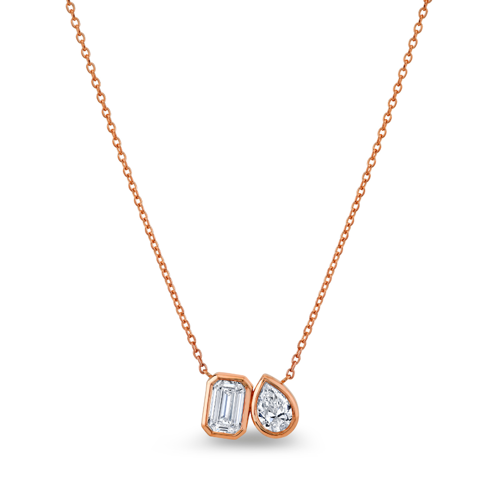 Emerald Cut and Pear Pendant with Cable Chain