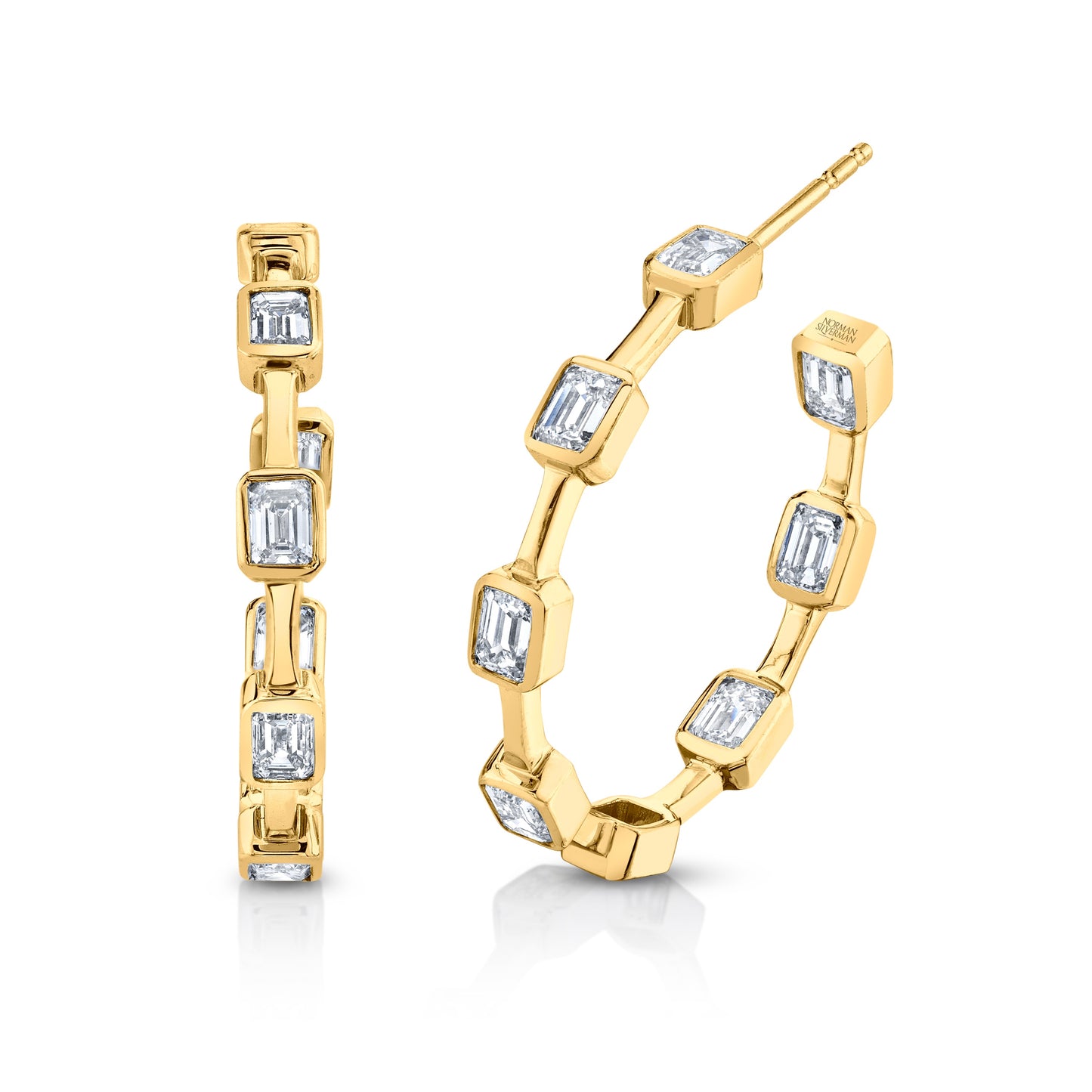 Emerald Cut Diamond Bezel Set Earrings