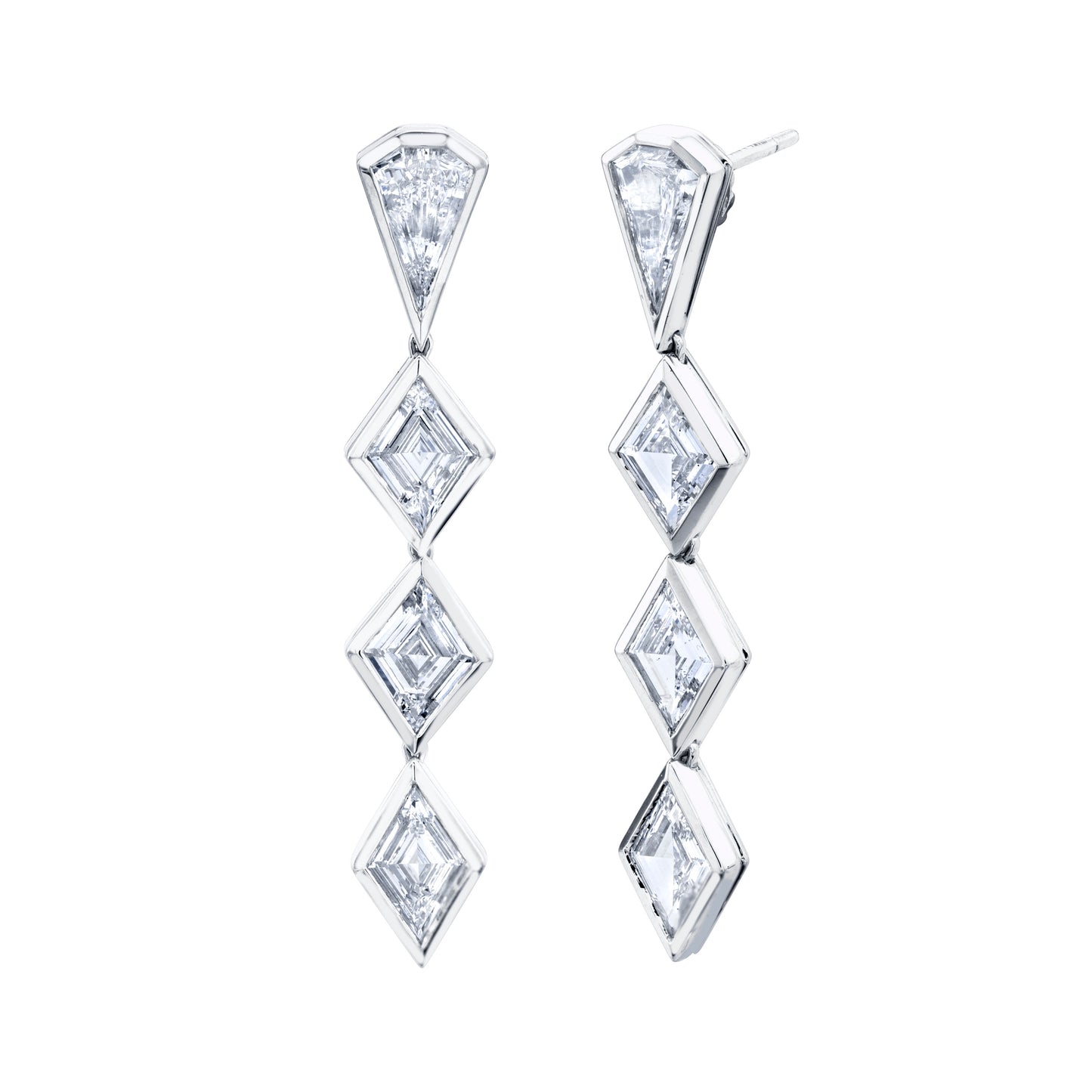 Lozenge cut Diamond Dangle Earrings in 18K Yellow Gold