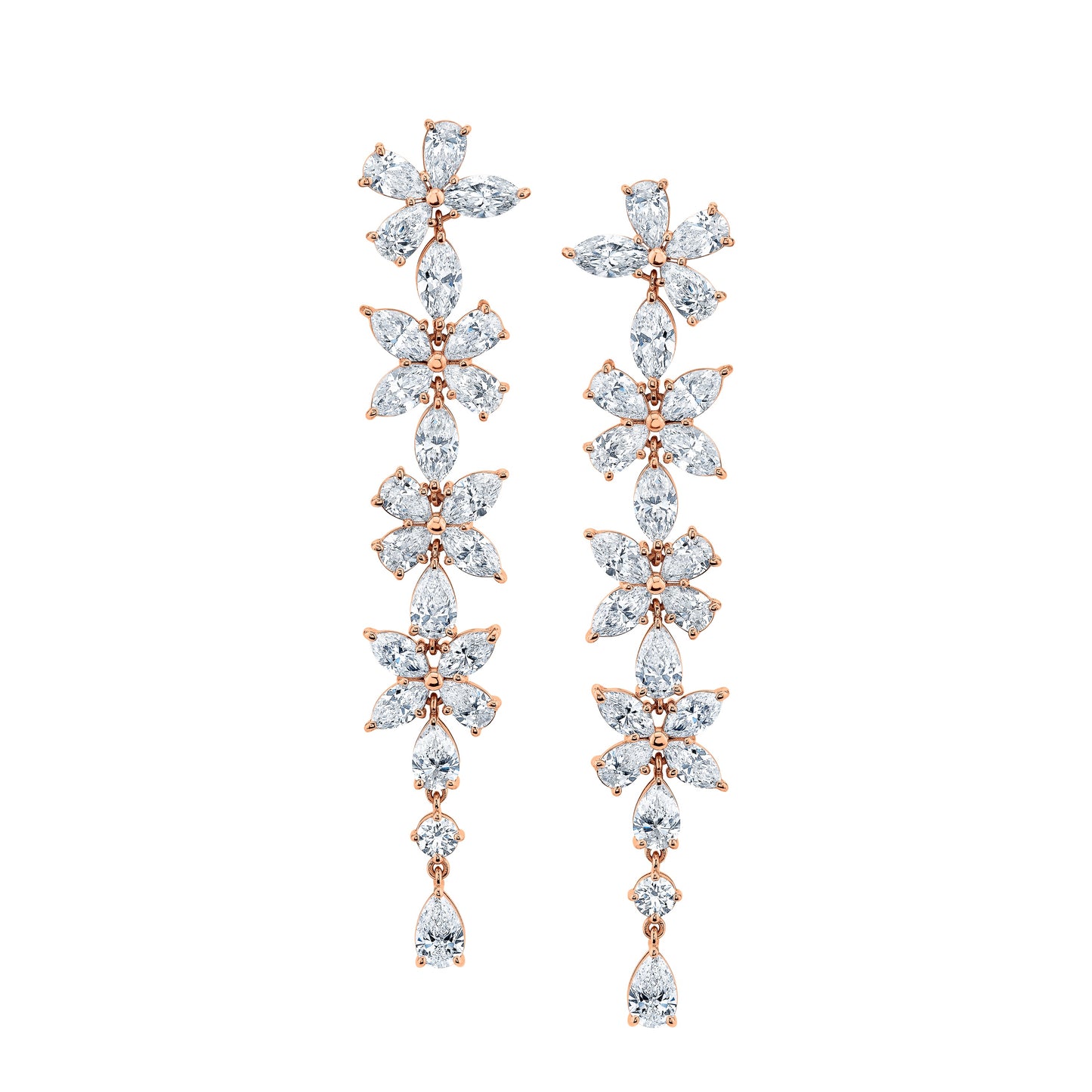 Long Floral Diamond Earrings