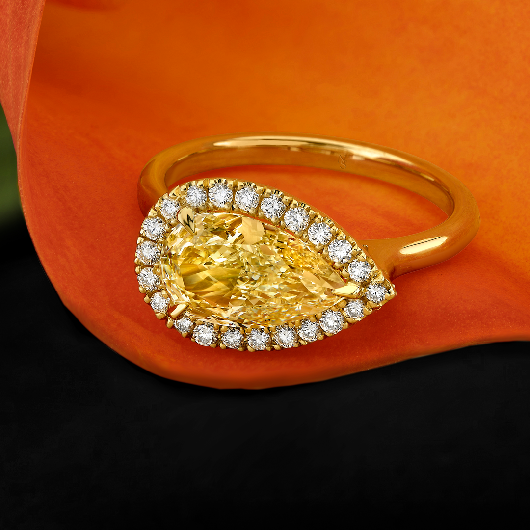 Fancy Yellow Pear Shape Diamond Halo Ring
