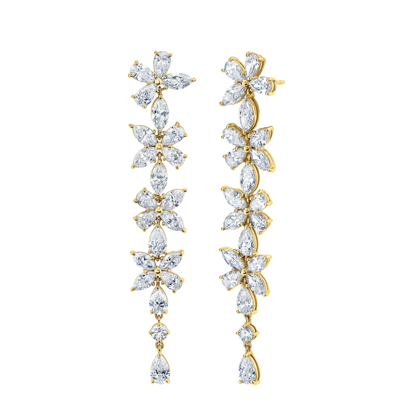 Long Floral Diamond Earrings