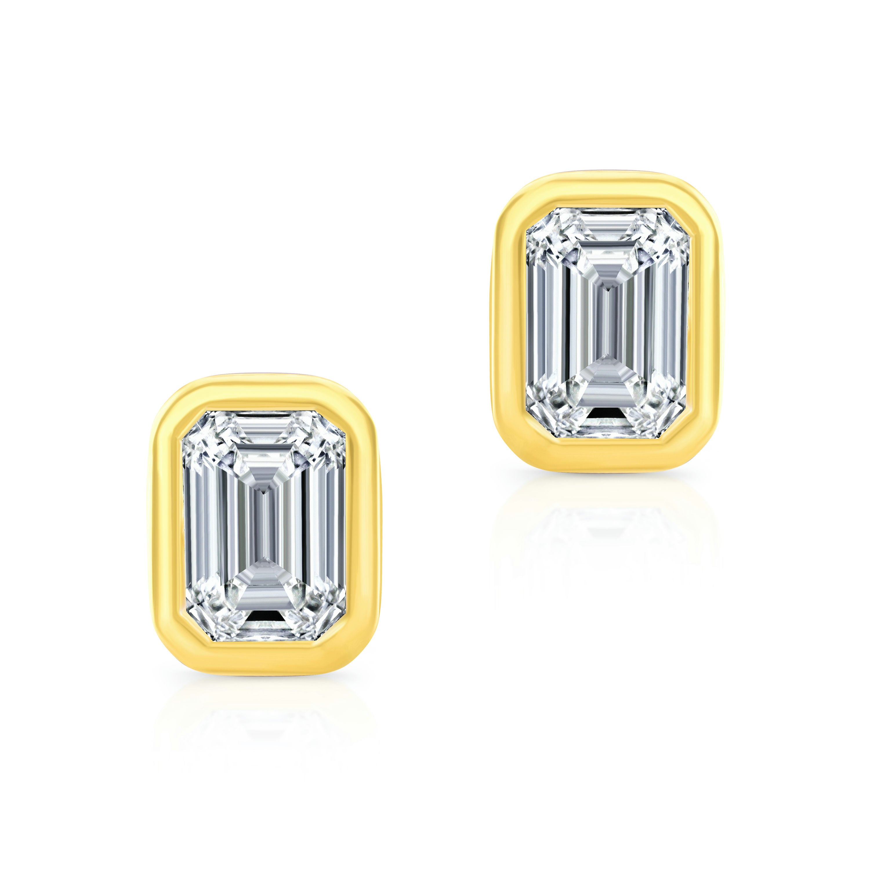 【VINTAGE HOLLYWOOD】Silver Bezel Emerald Cut Earrings Emerald Cut Diamond Bezel Studs – Norman Silverman