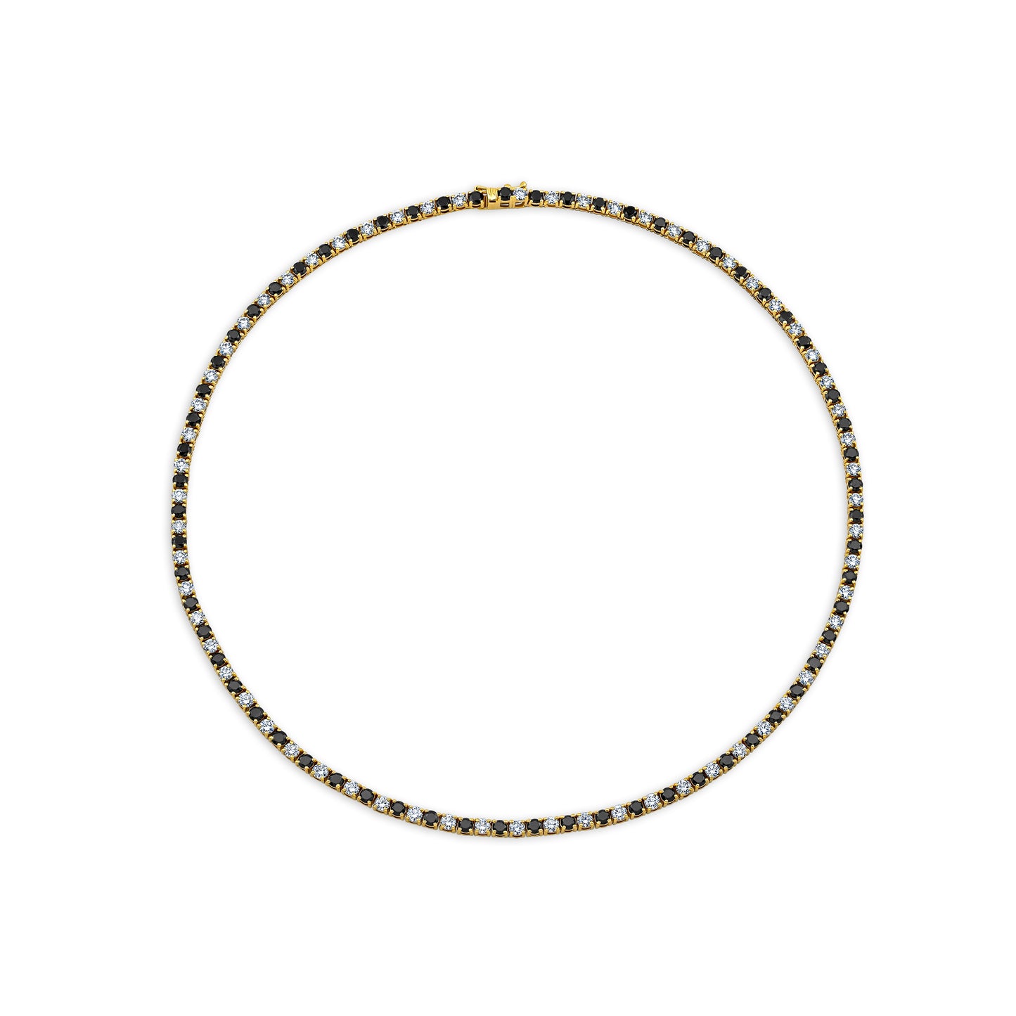 Alternating White and Black Diamond Necklace set in yellow gold