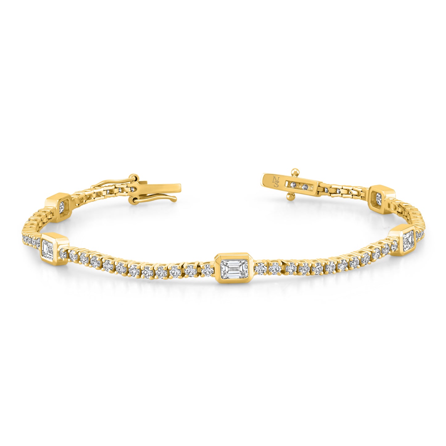 Straight Line Station Bracelet With Emerald Cut Accents