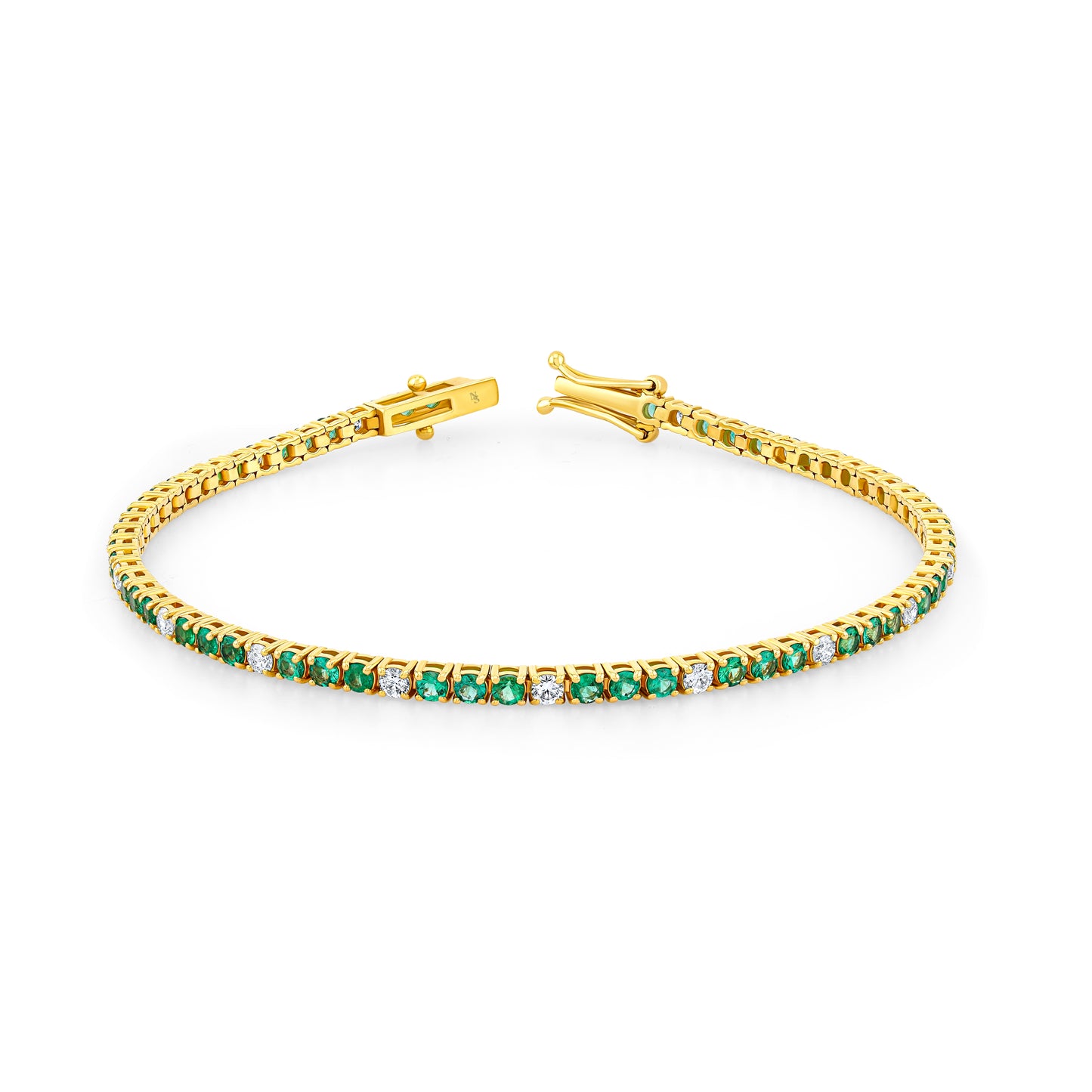 Straight Line Diamond and Emerald Bracelet