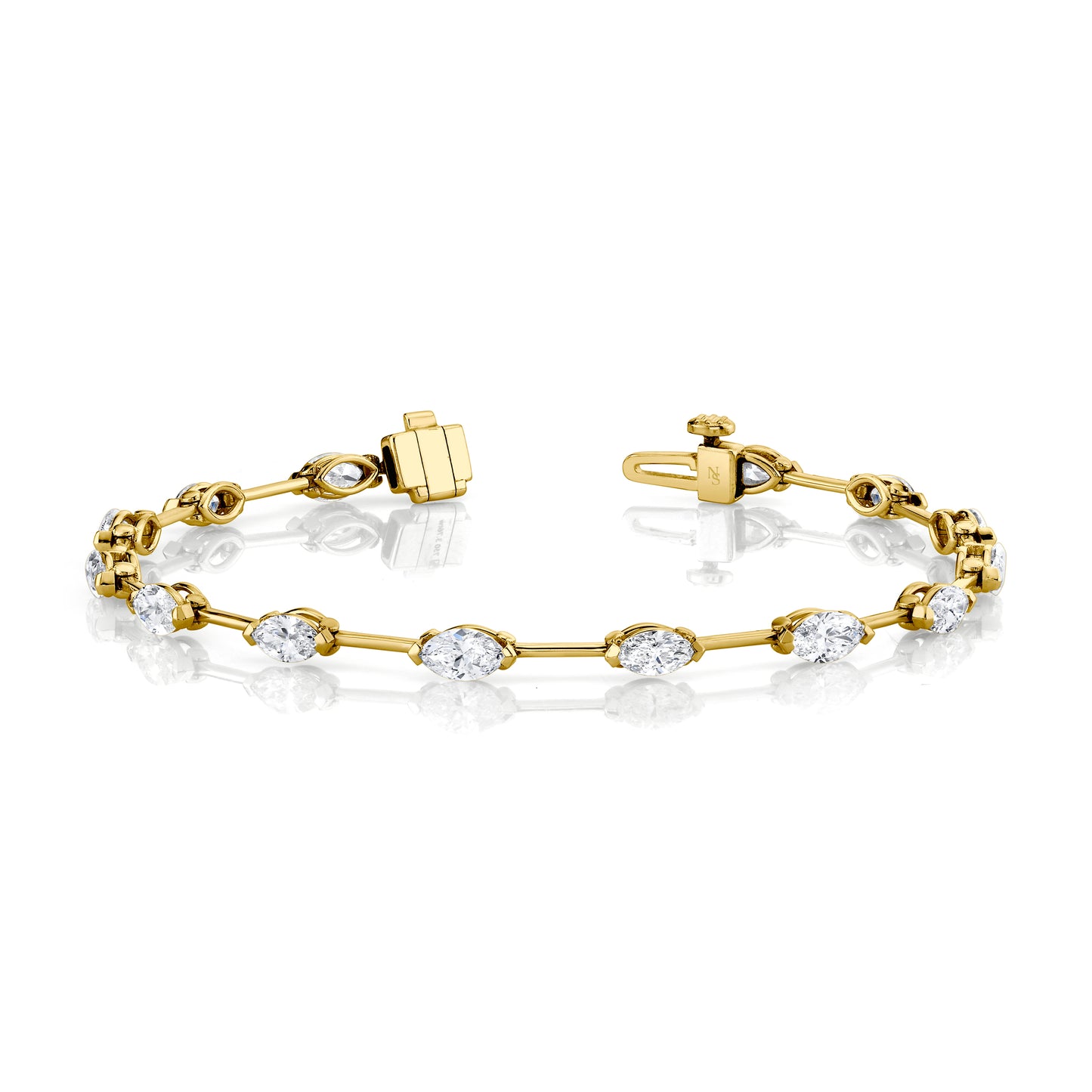 Straight Line Wire Set Bracelet with Marquise Diamonds