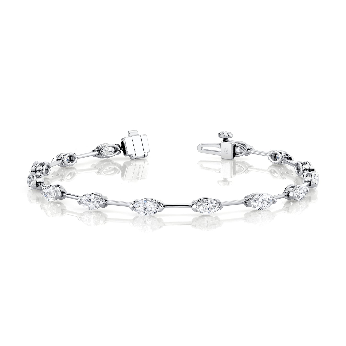 Straight Line Wire Set Bracelet with Marquise Diamonds