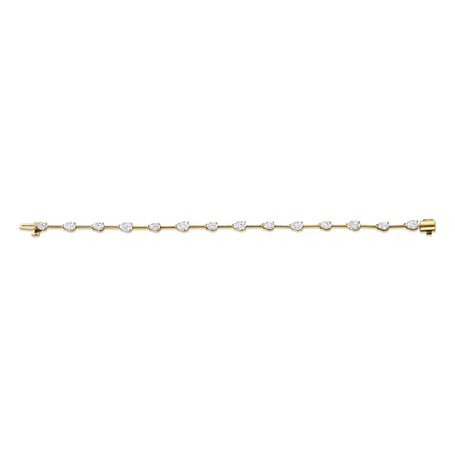 Straight Line Wire Set Bracelet with Pear Diamonds