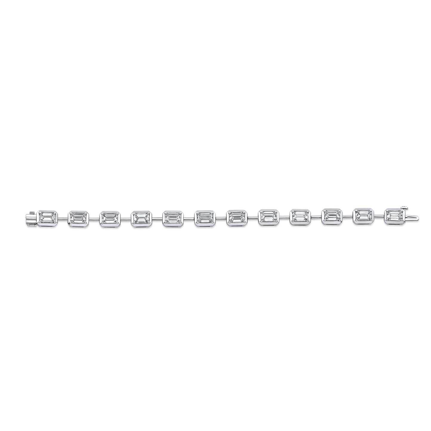 East West Emerald Cut Diamond Bezel Set Bar Bracelet