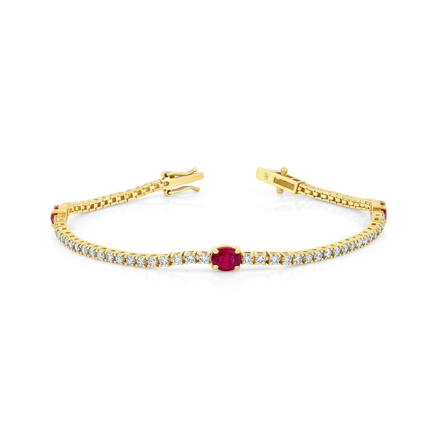 Straight Line Diamond Bracelet with Oval Ruby Station Accents