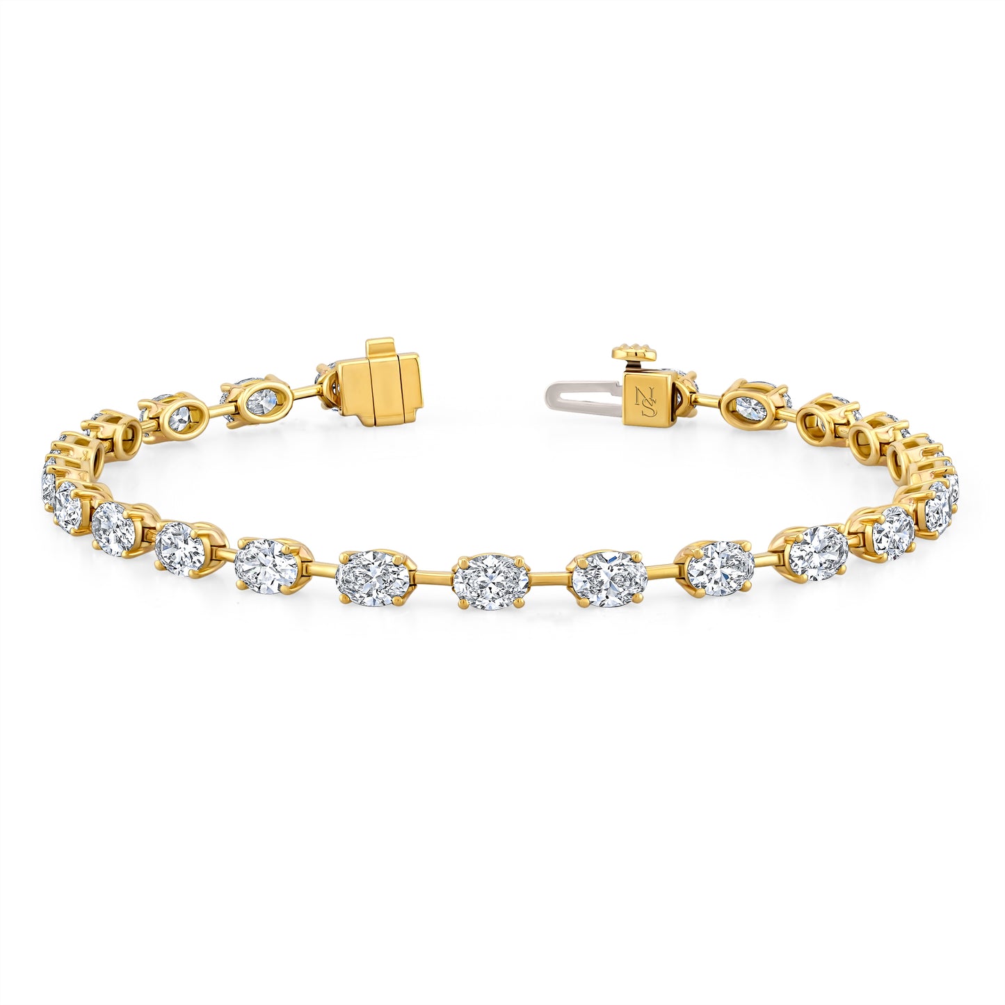 Straight Line Wire Set Bracelet with Oval Diamonds