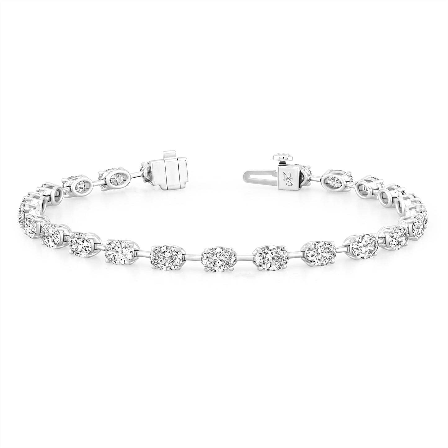 Straight Line Wire Set Bracelet with Oval Diamonds
