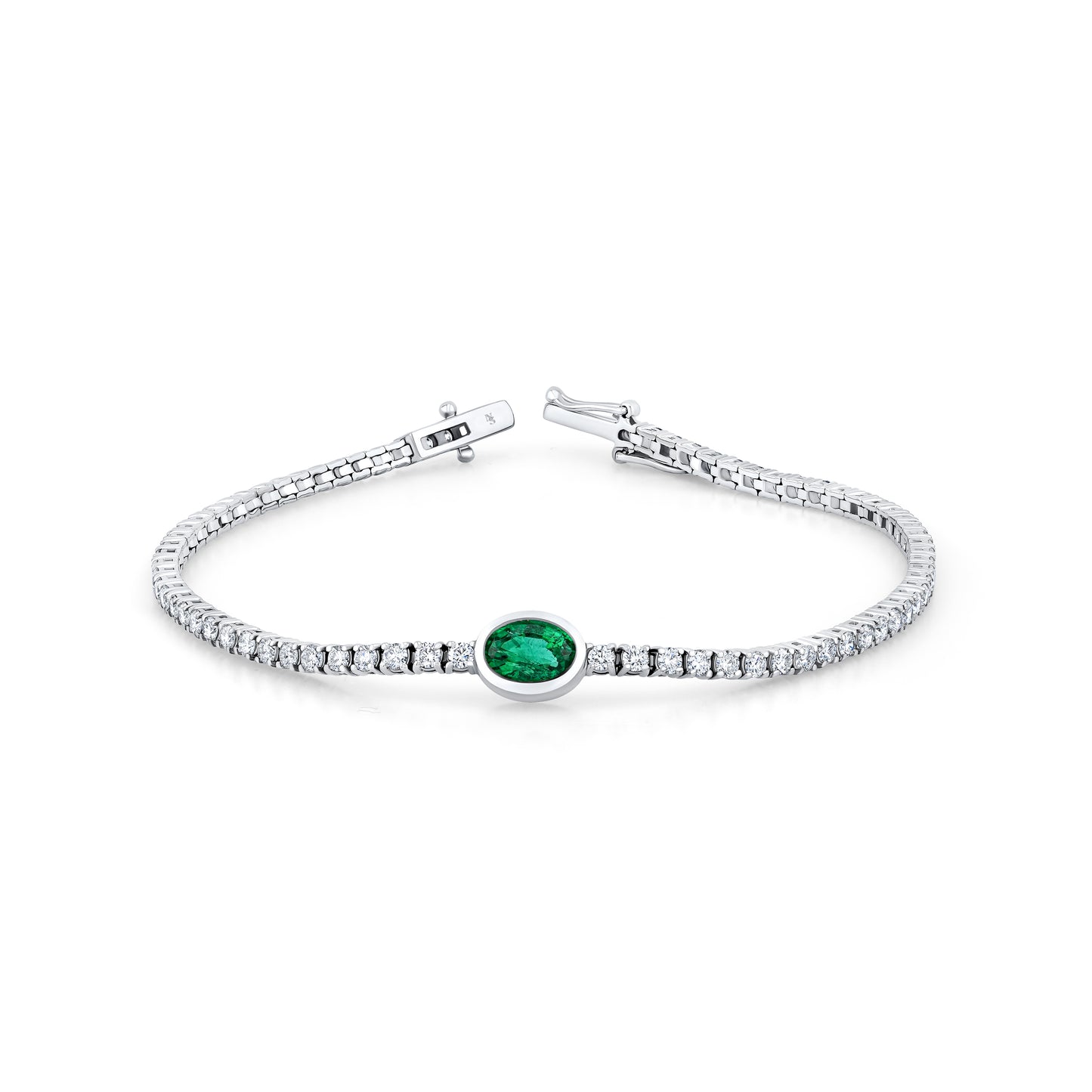 Straight Line Diamond Bracelet with Emerald Accent
