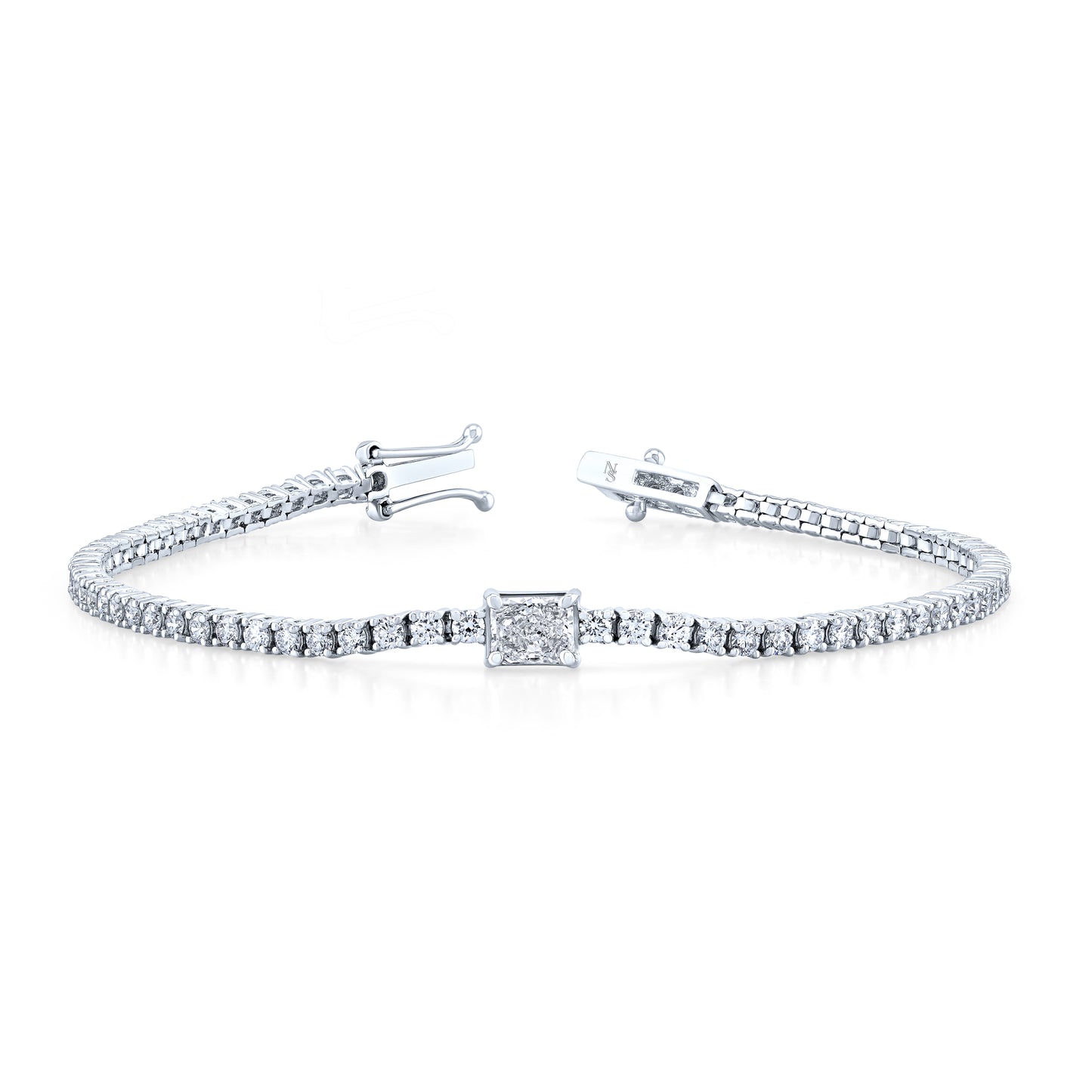 Straight Line Diamond Bracelet with Radiant Center