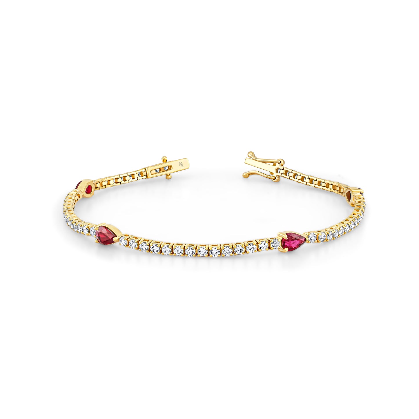 Straight Line Diamond Bracelet with Ruby Station Accents
