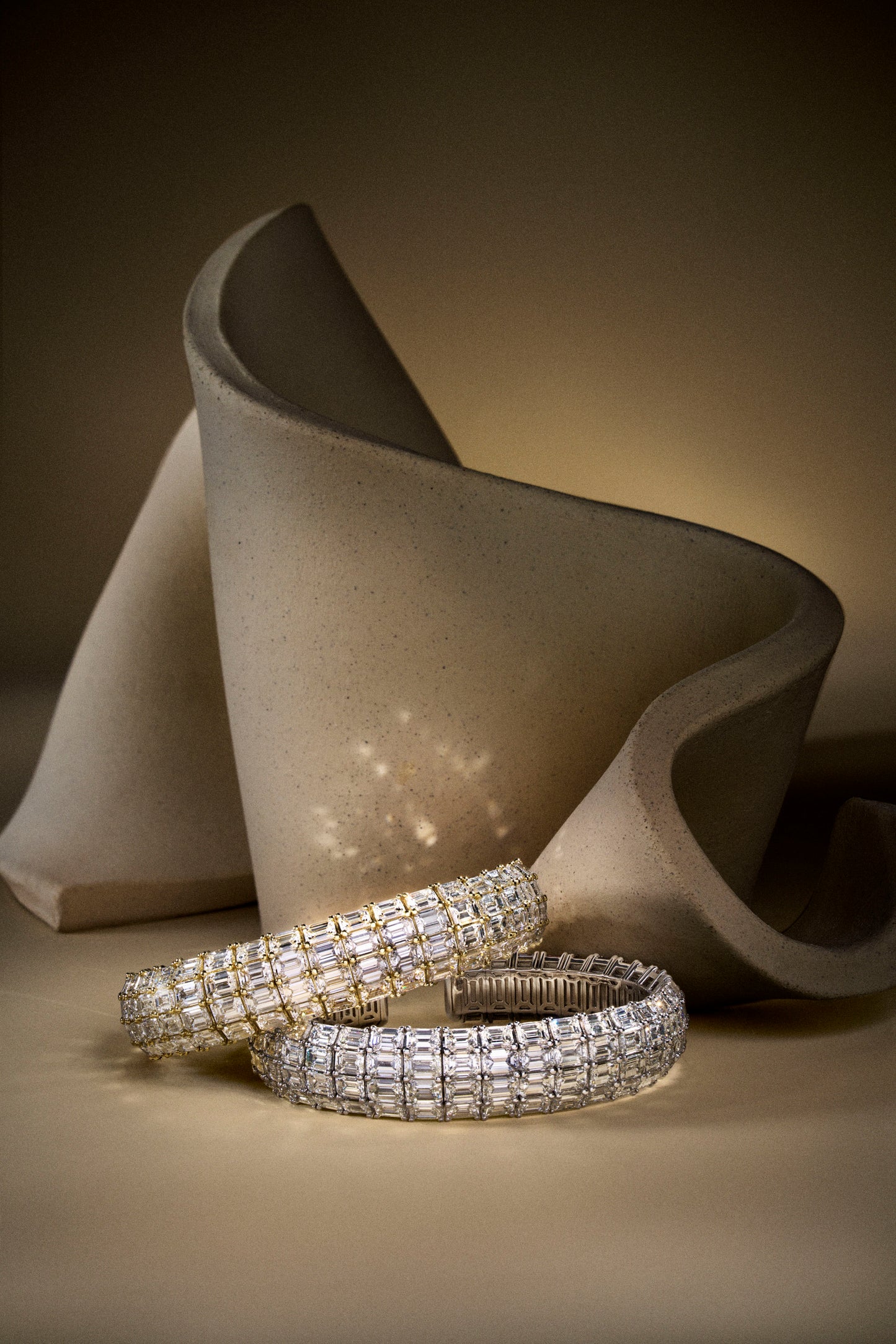 Four Row Emerald Cut Diamond Cuff Bracelet