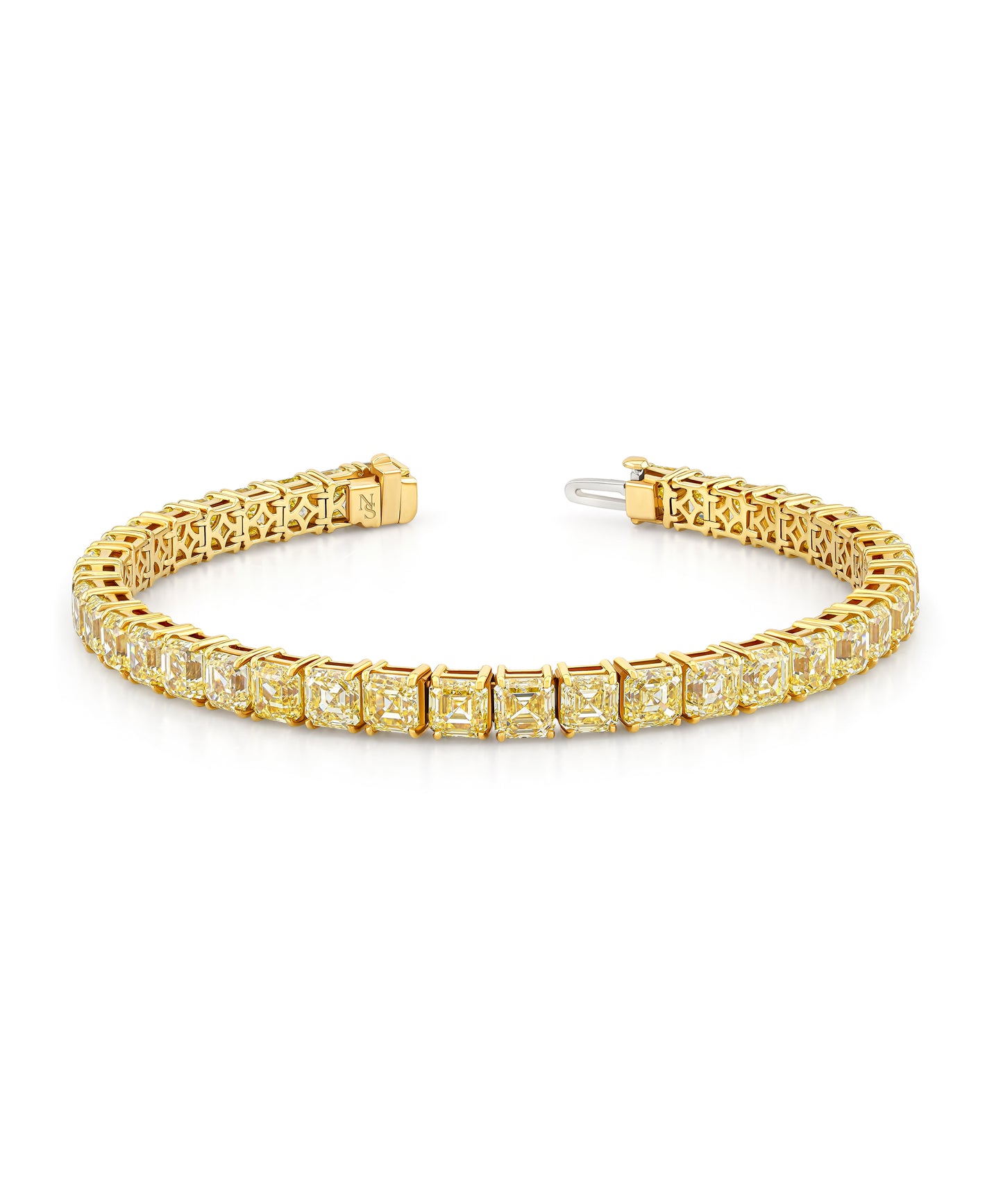 Fancy Yellow Asscher Diamond Straight Line Bracelet