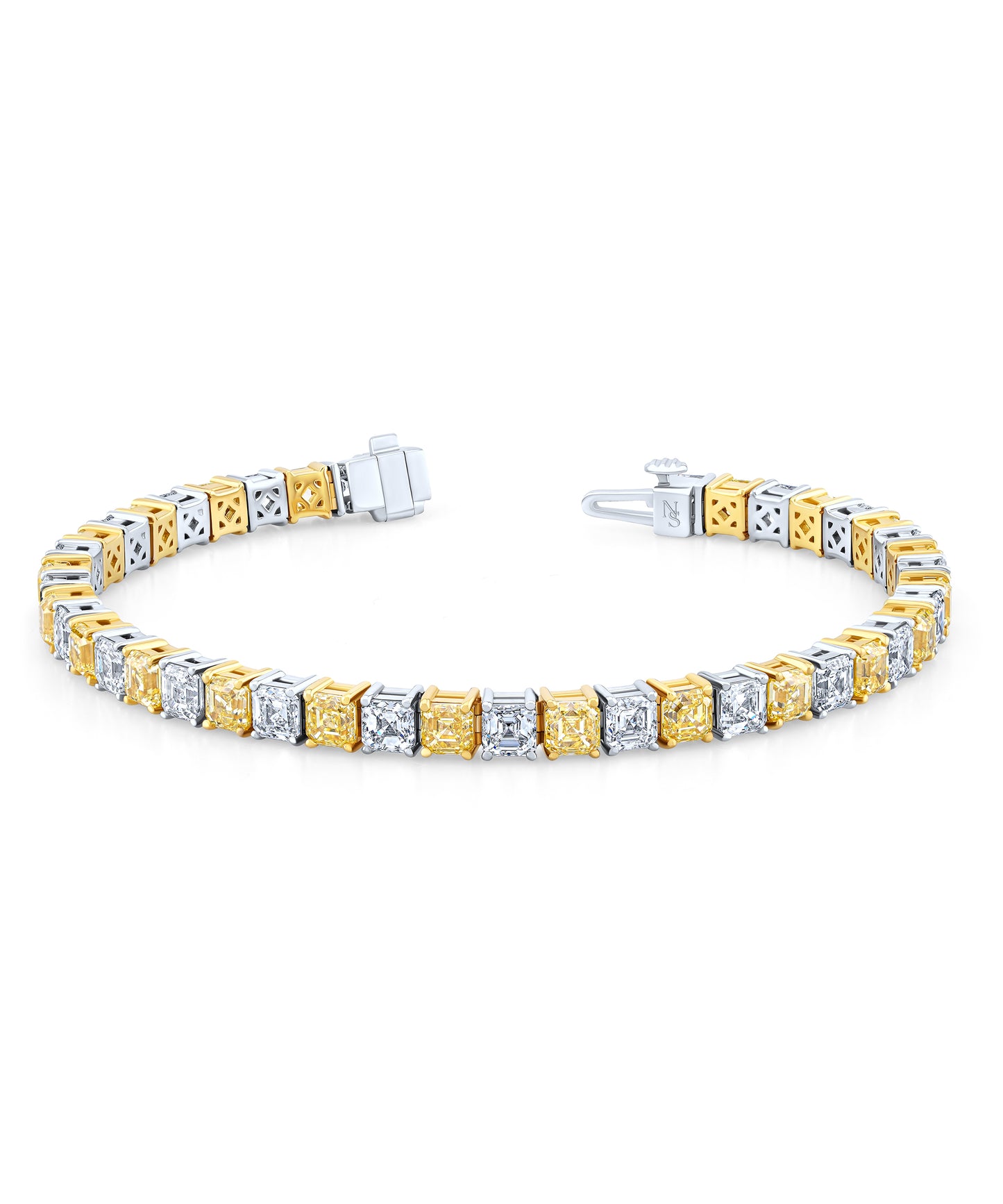 Fancy Yellow and White Asscher Diamond Straight Line Bracelet