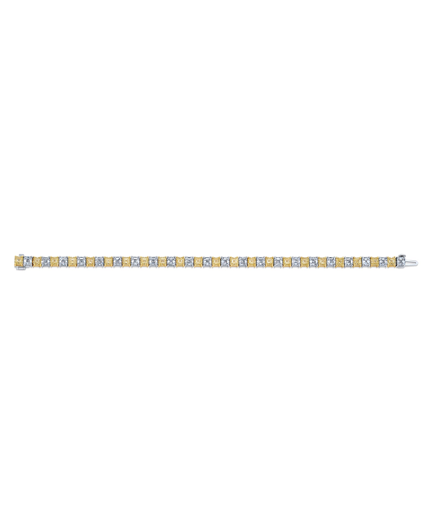 Fancy Yellow and White Asscher Diamond Straight Line Bracelet