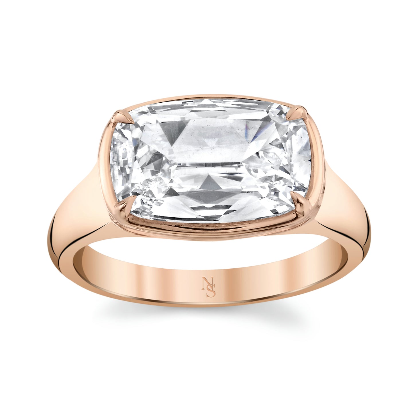 East-West Cushion Cut Diamond Bezel Ring