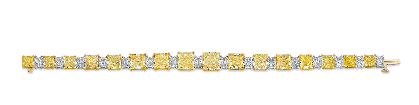 Alternating White and Yellow Radiant Diamond Bracelet