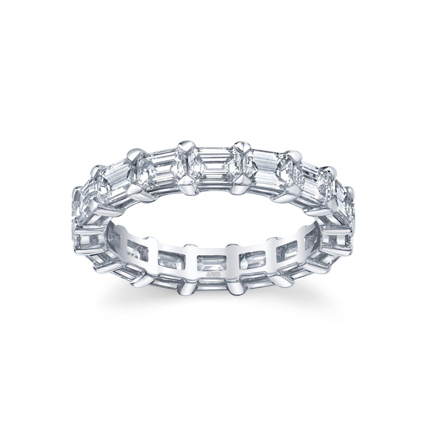 East West Emerald Cut Eternity Band in White Gold