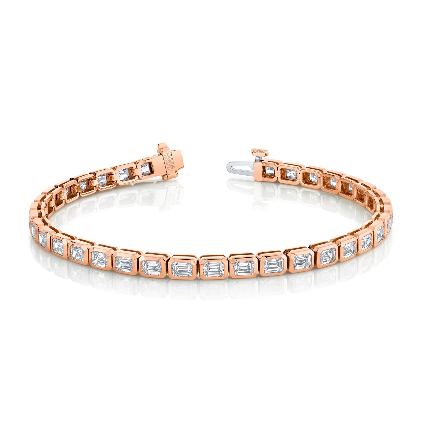 East West Emerald Cut Diamond Bezel Bracelet