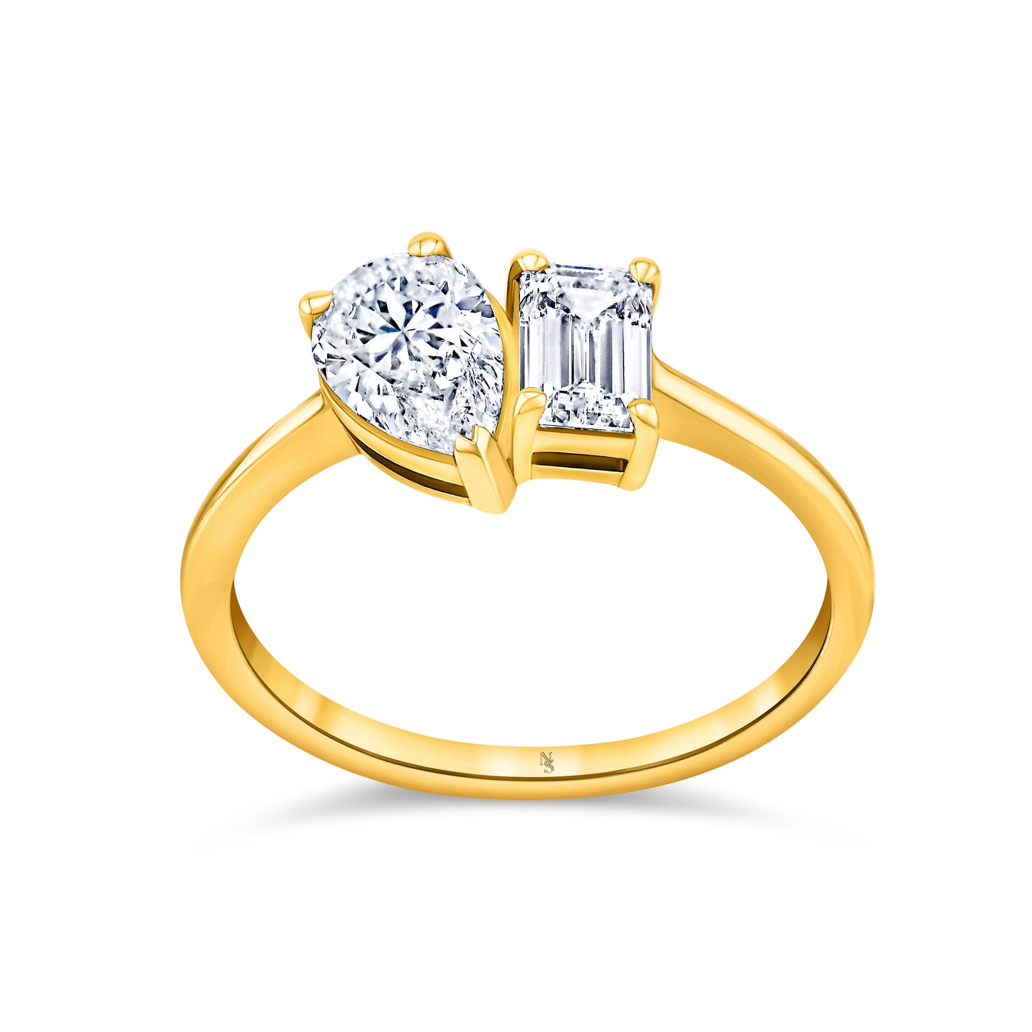 Diamond Toi et Moi Ring - Pear & Emerald