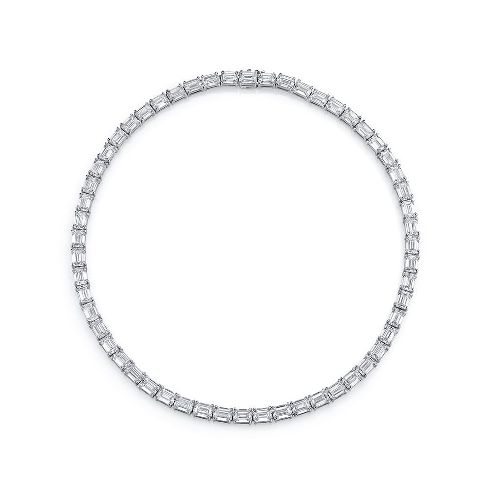 East West Emerald Cut Diamond Tennis Necklace