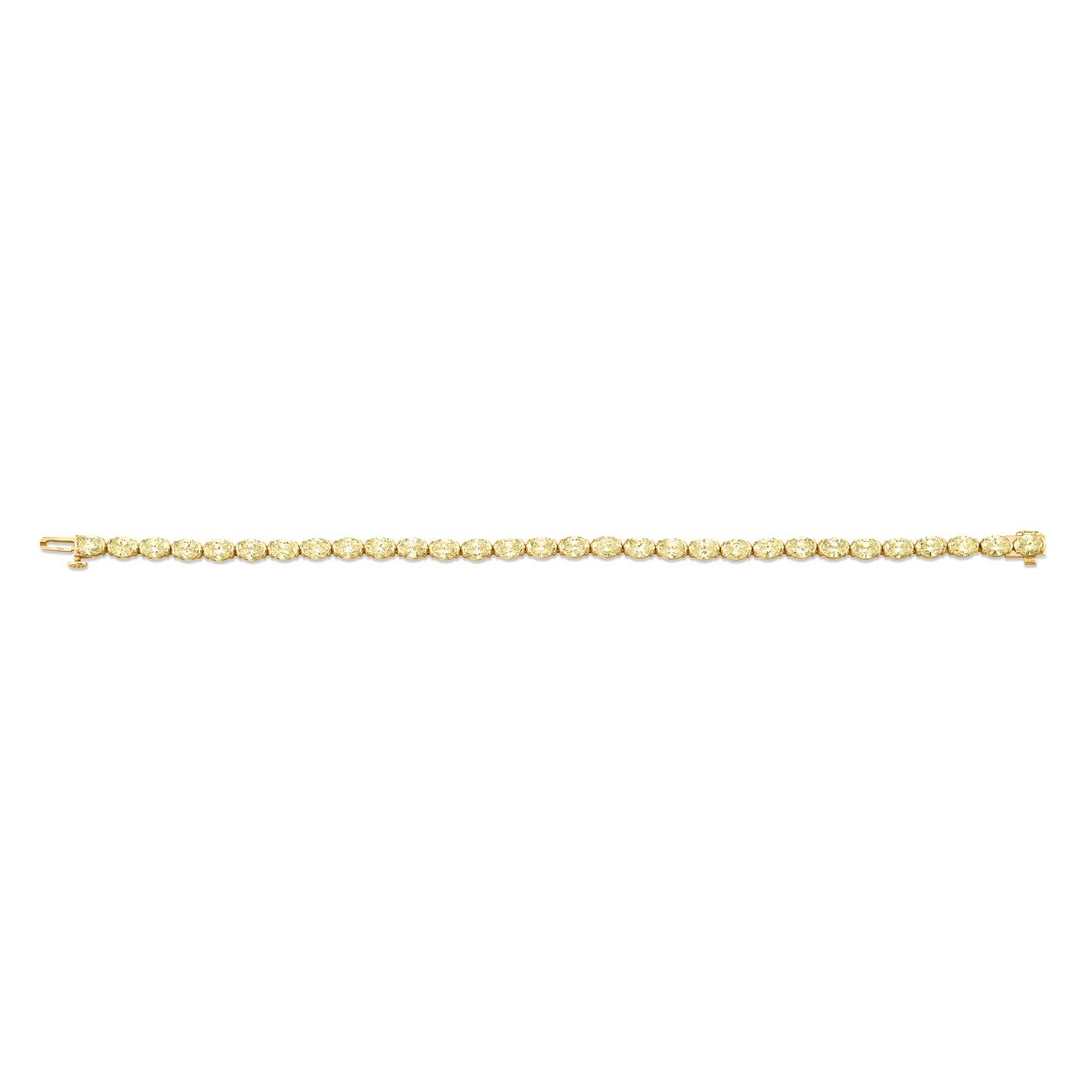 Oval diamond bracelet set in 18k yellow gold.