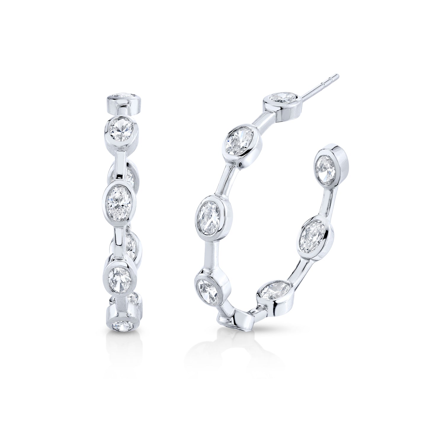 Oval Diamond Bezel Set Hoop Earrings