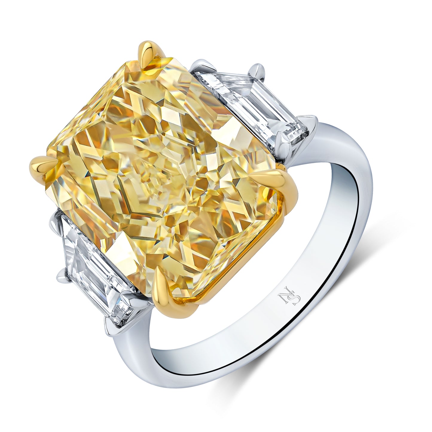Yellow Radiant Diamond Three-Stone Ring