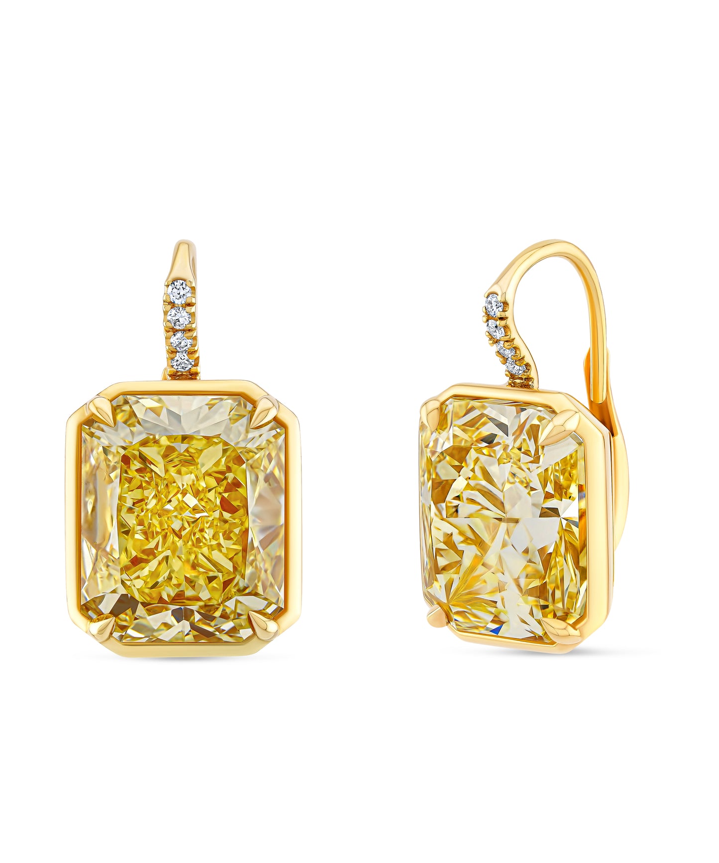 Fancy Yellow Radiant Diamond Drop Earrings