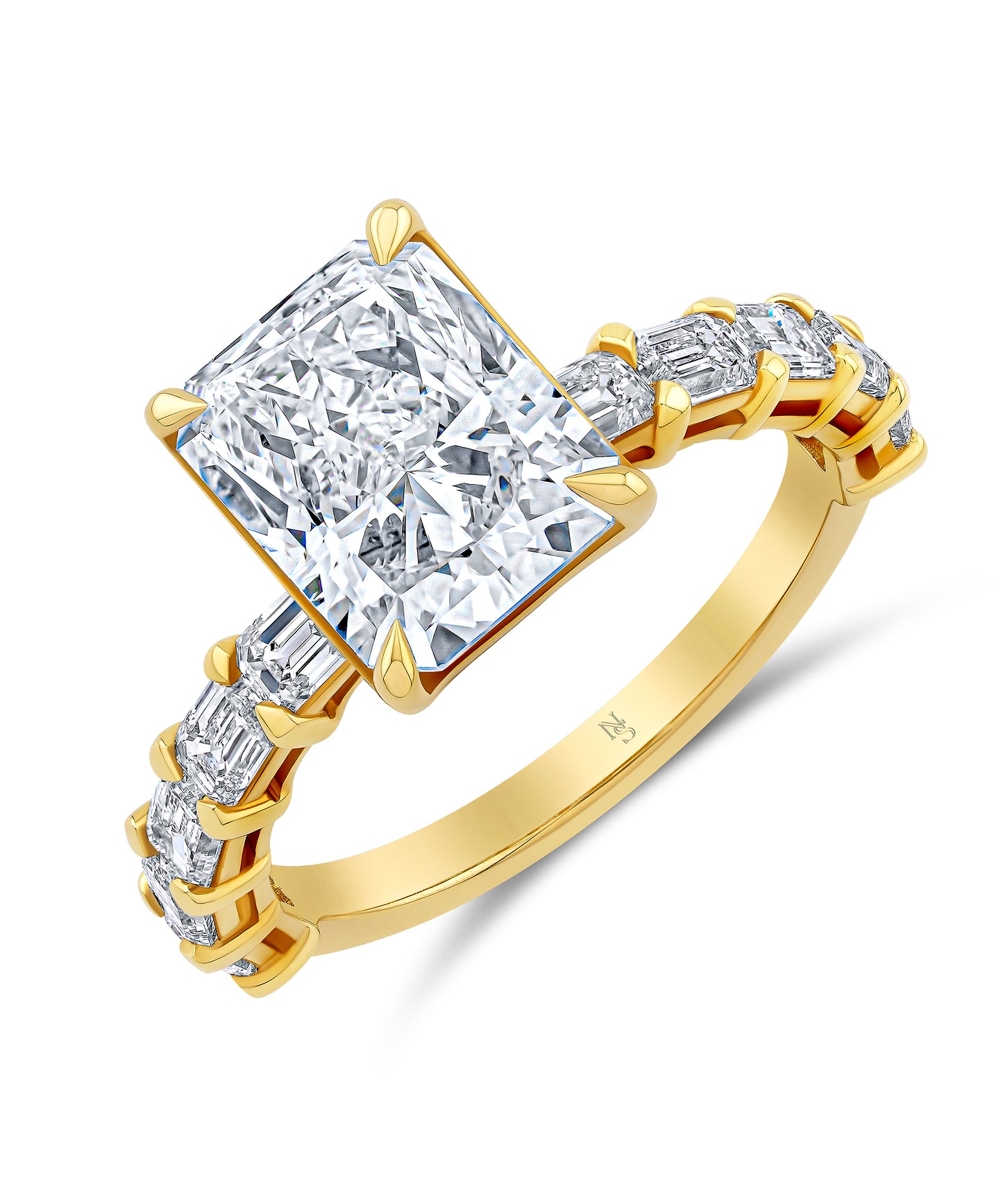 3.14 Radiant Diamond Ring with Emerald Cut Side Stones