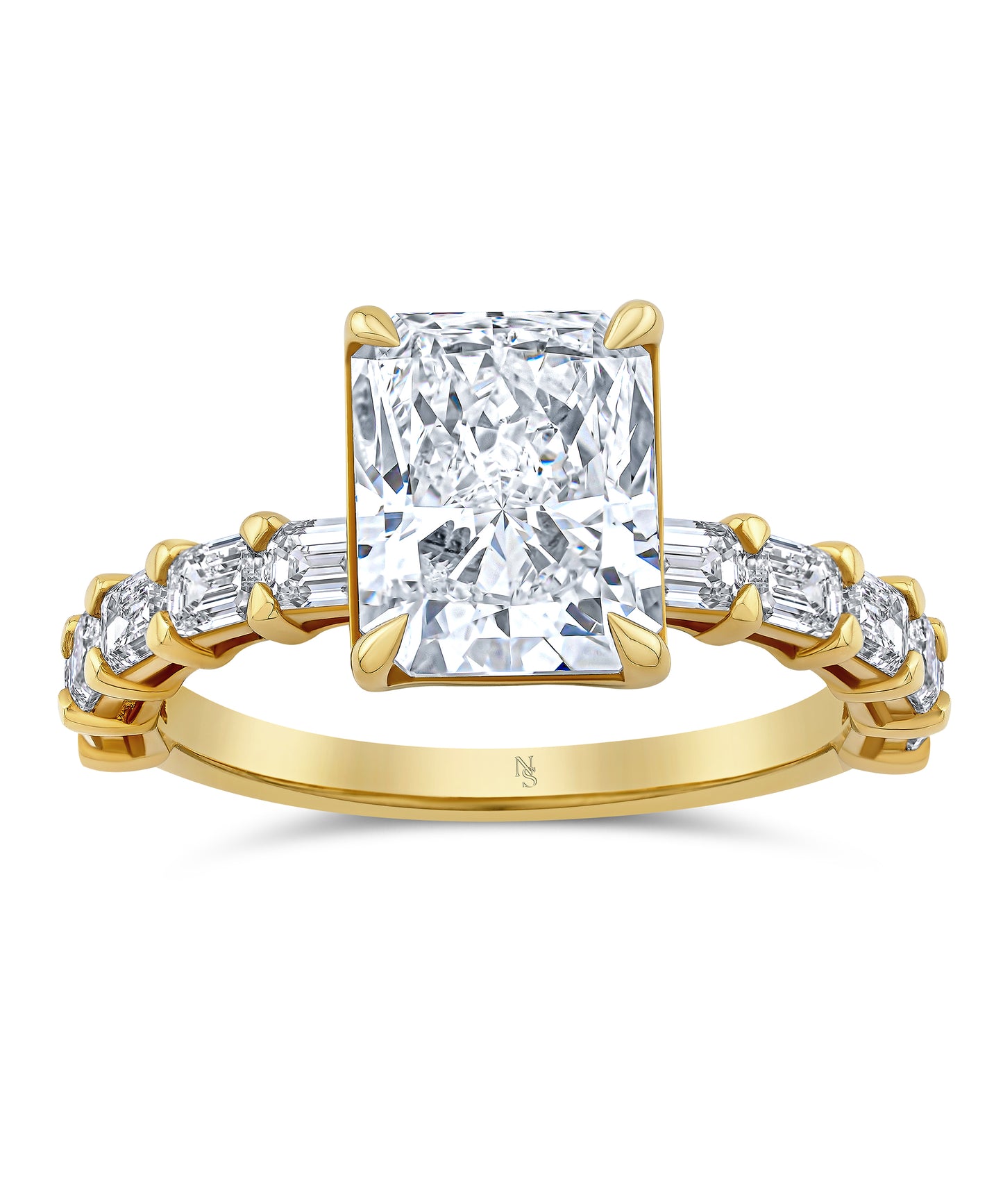 3.14 Radiant Diamond Ring with Emerald Cut Side Stones
