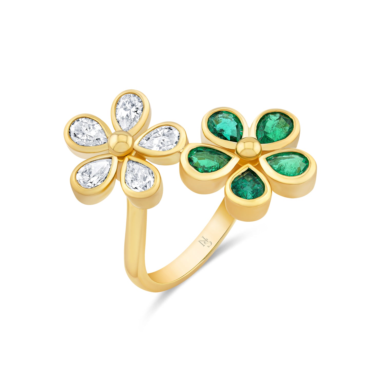 Double Flower Emerald and Diamond Ring