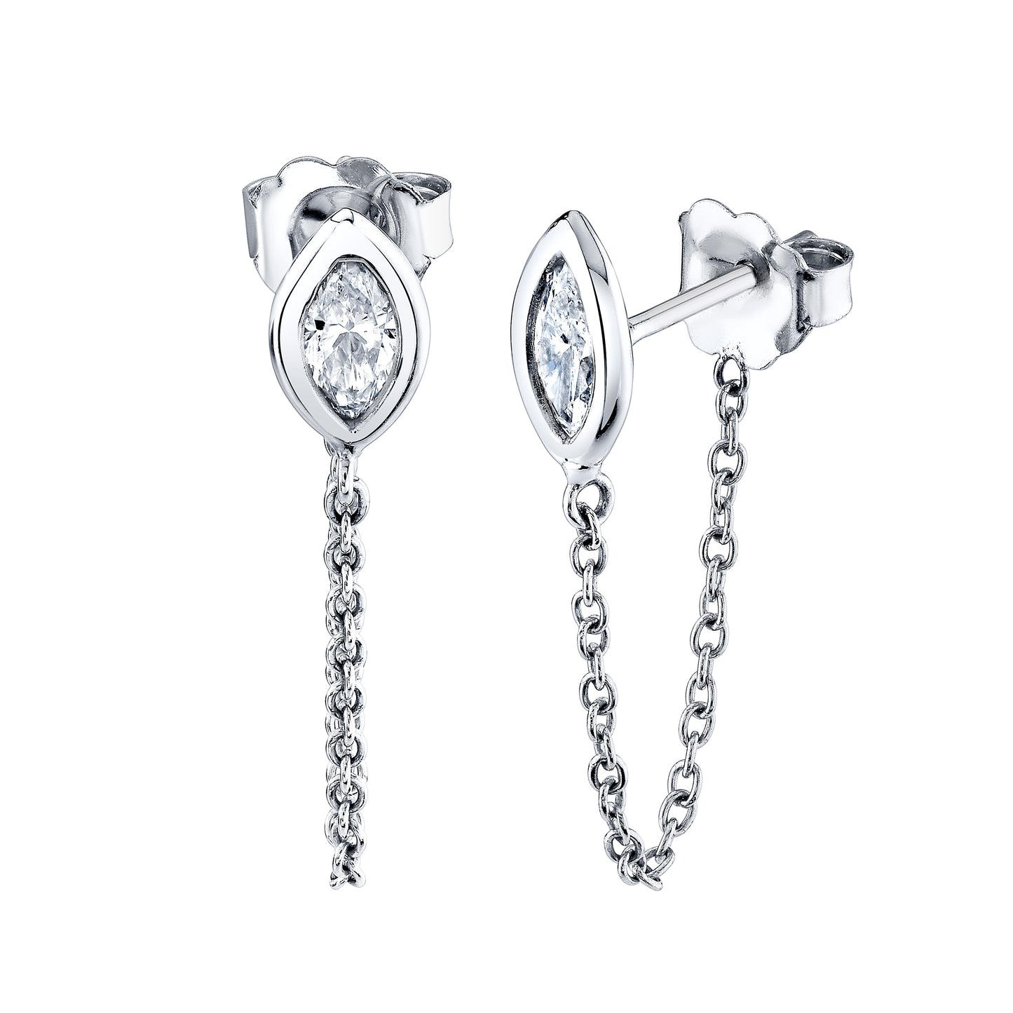 Bezel Shape Marquise Chain Hoop Earrings