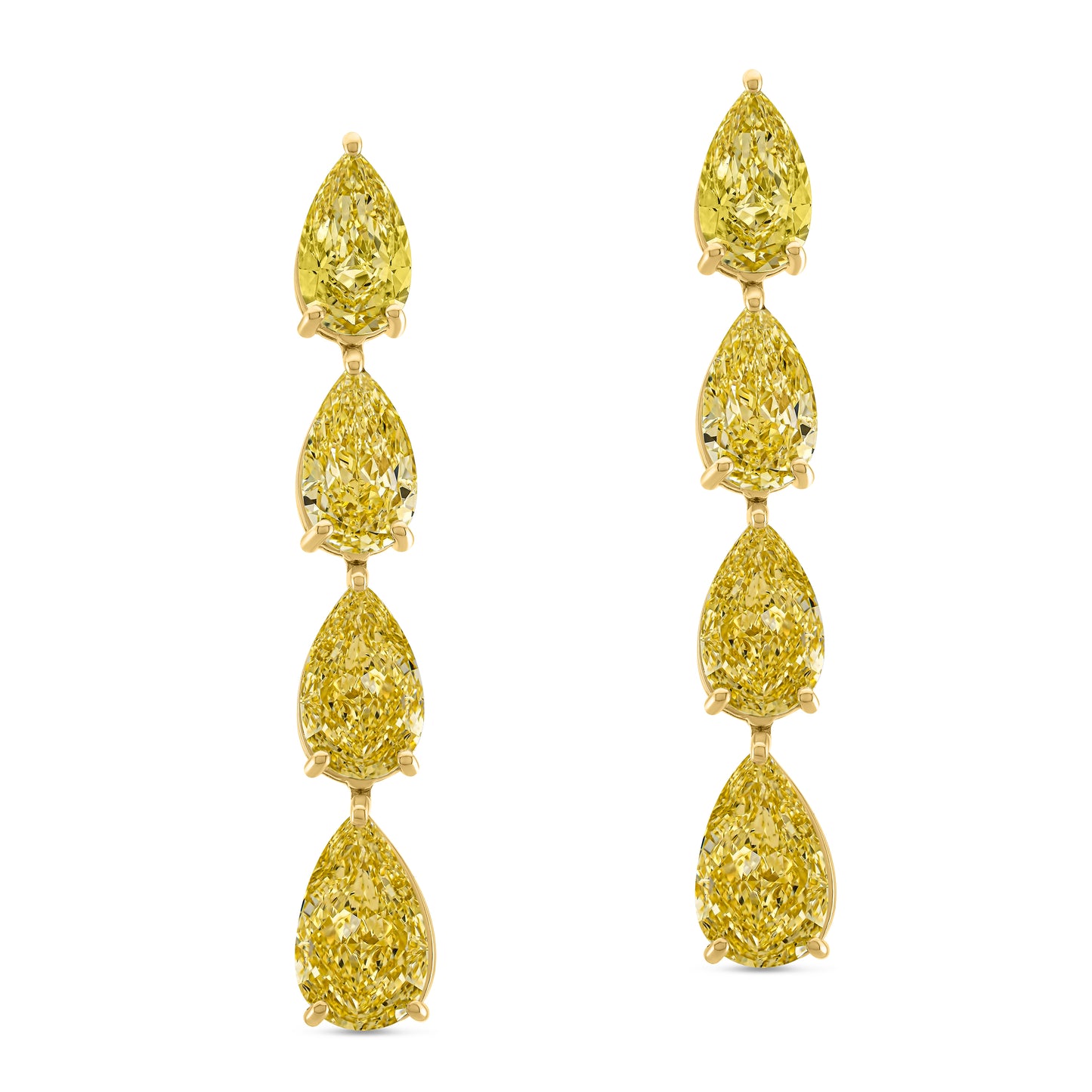 Fancy Yellow Pear Diamond Graduating Drop Earrings