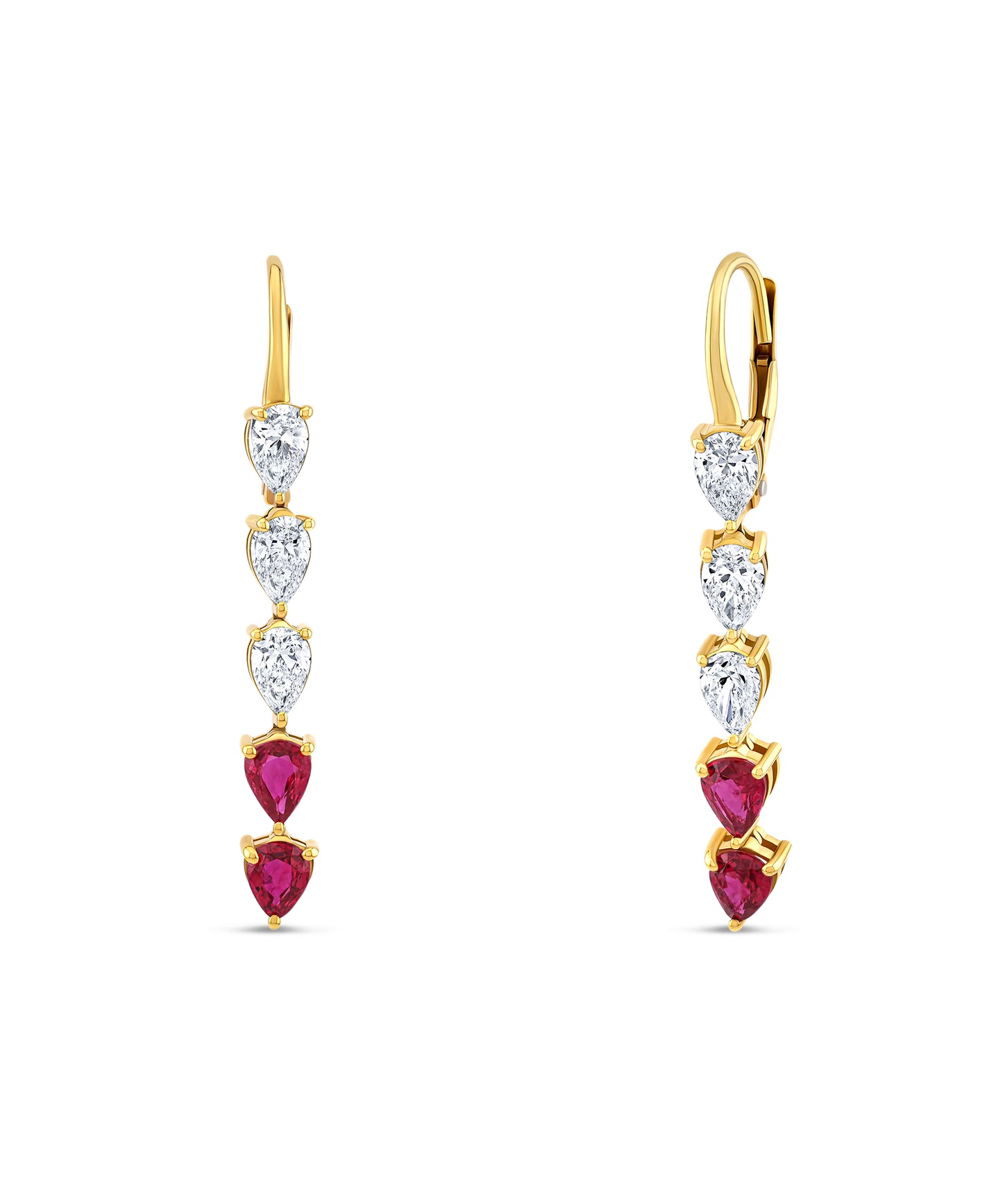 Pear Diamond and Ruby Dangle Earrings