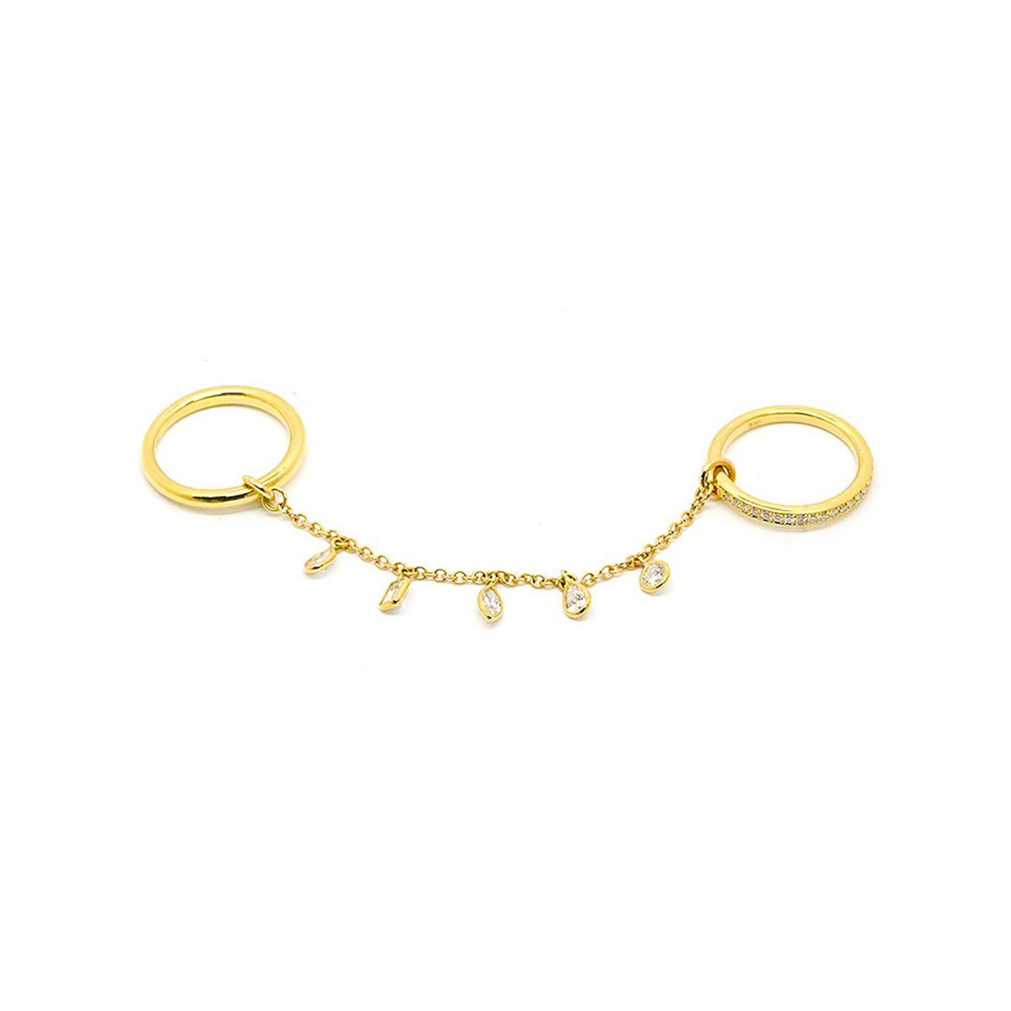Double Chain Ring With Fancy Shape Diamond Drops