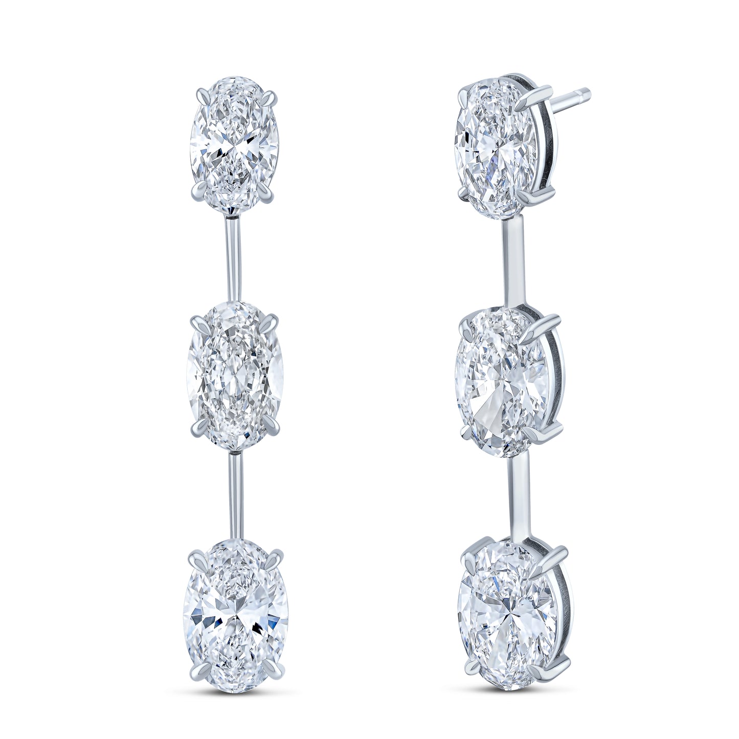 Oval Diamond Triple Drop Earrings